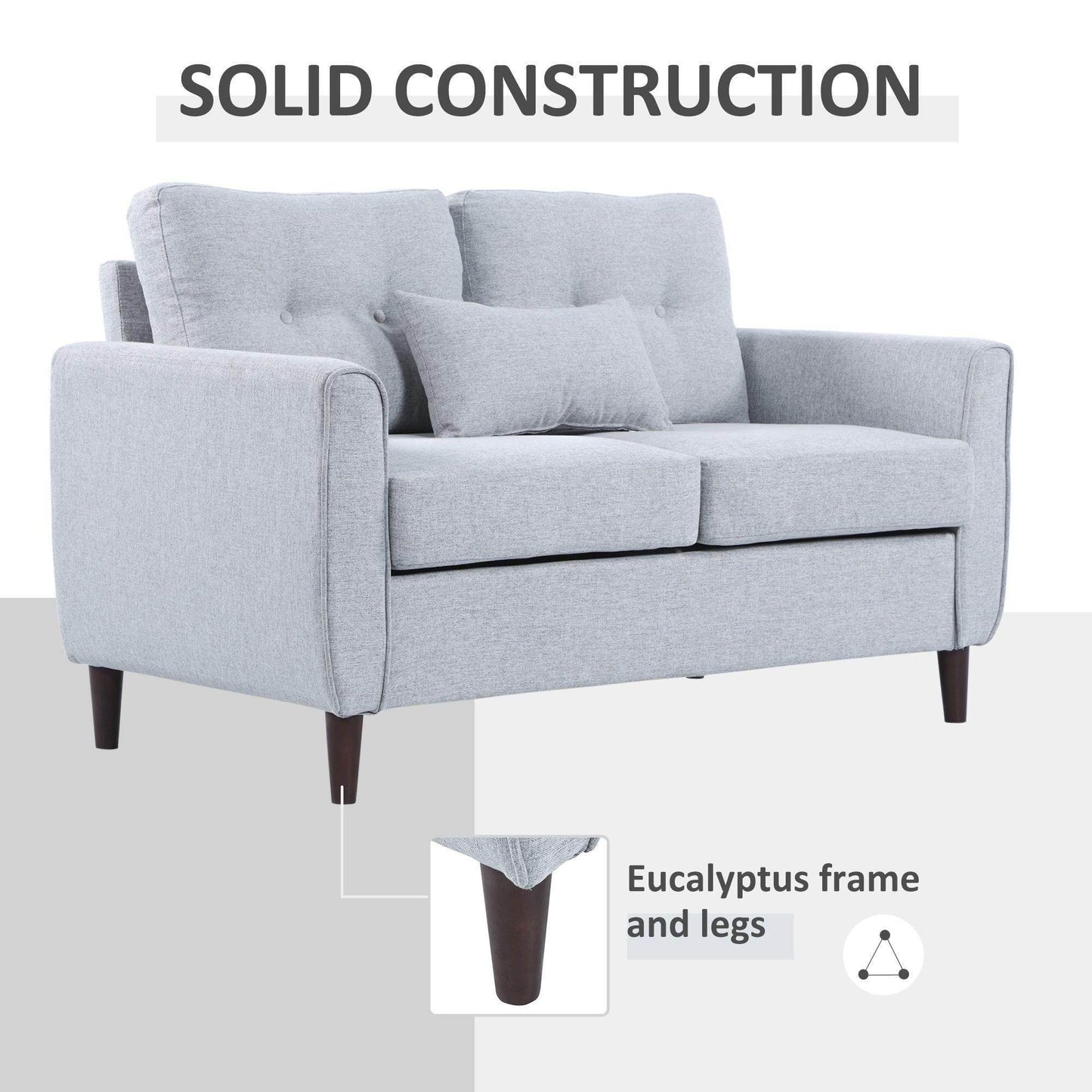HOMCOM Classy Light Grey Loveseat with Wooden Legs - ALL4U RETAILER LTD