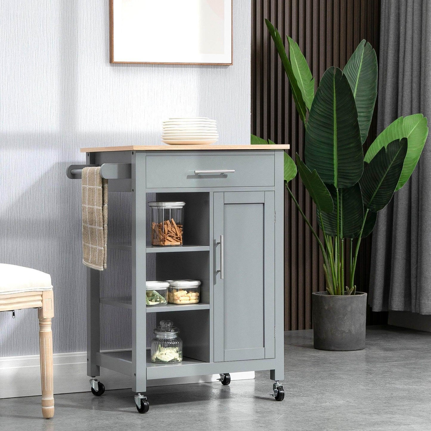 HOMCOM Compact Grey Kitchen Trolley with Storage - ALL4U RETAILER LTD