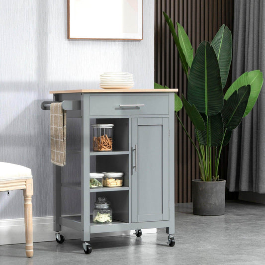 HOMCOM Compact Grey Kitchen Trolley with Storage - ALL4U RETAILER LTD