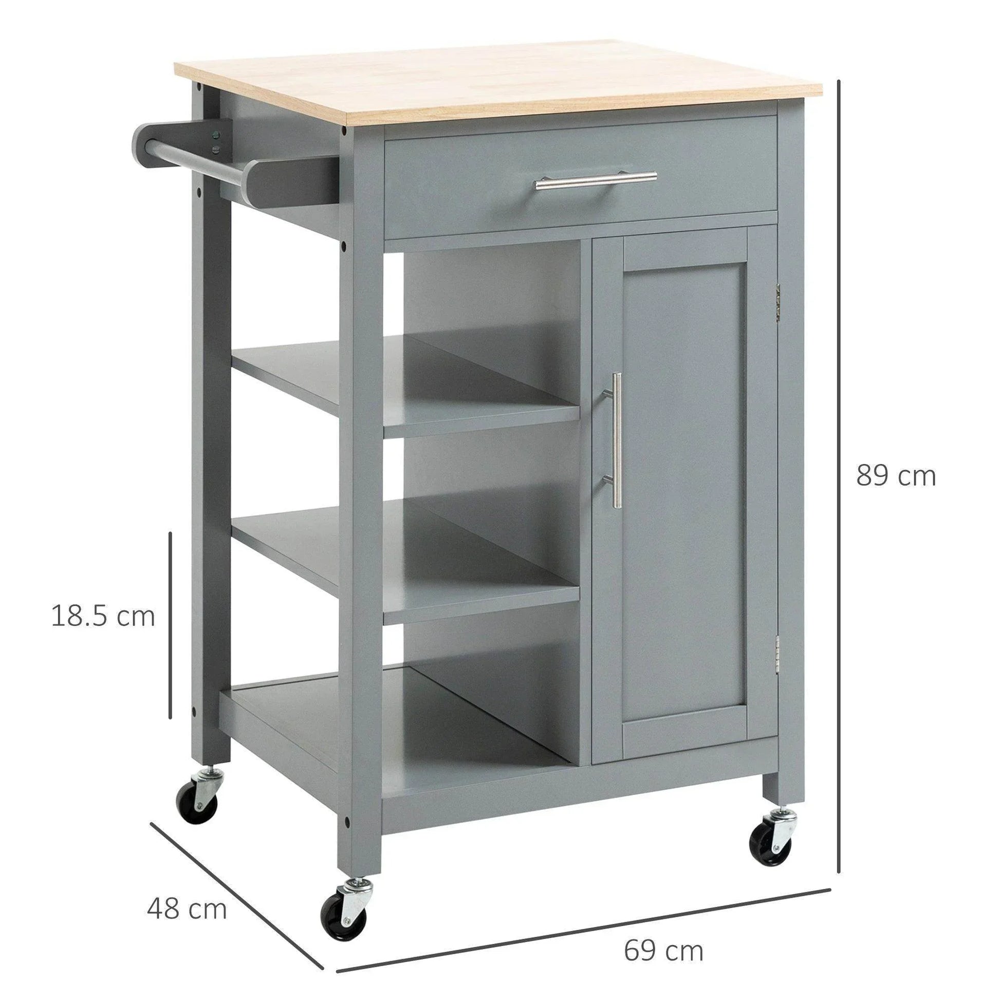 HOMCOM Compact Grey Kitchen Trolley with Storage - ALL4U RETAILER LTD