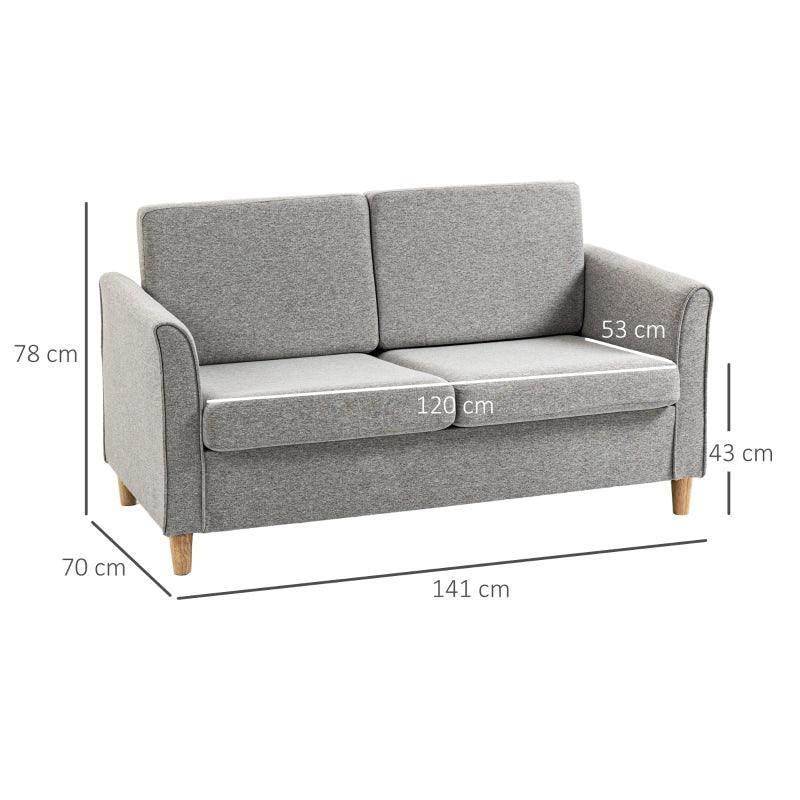HOMCOM Compact Light Grey Loveseat Sofa - Modern 2 Seater for Living Room with Wood Legs - ALL4U RETAILER LTD