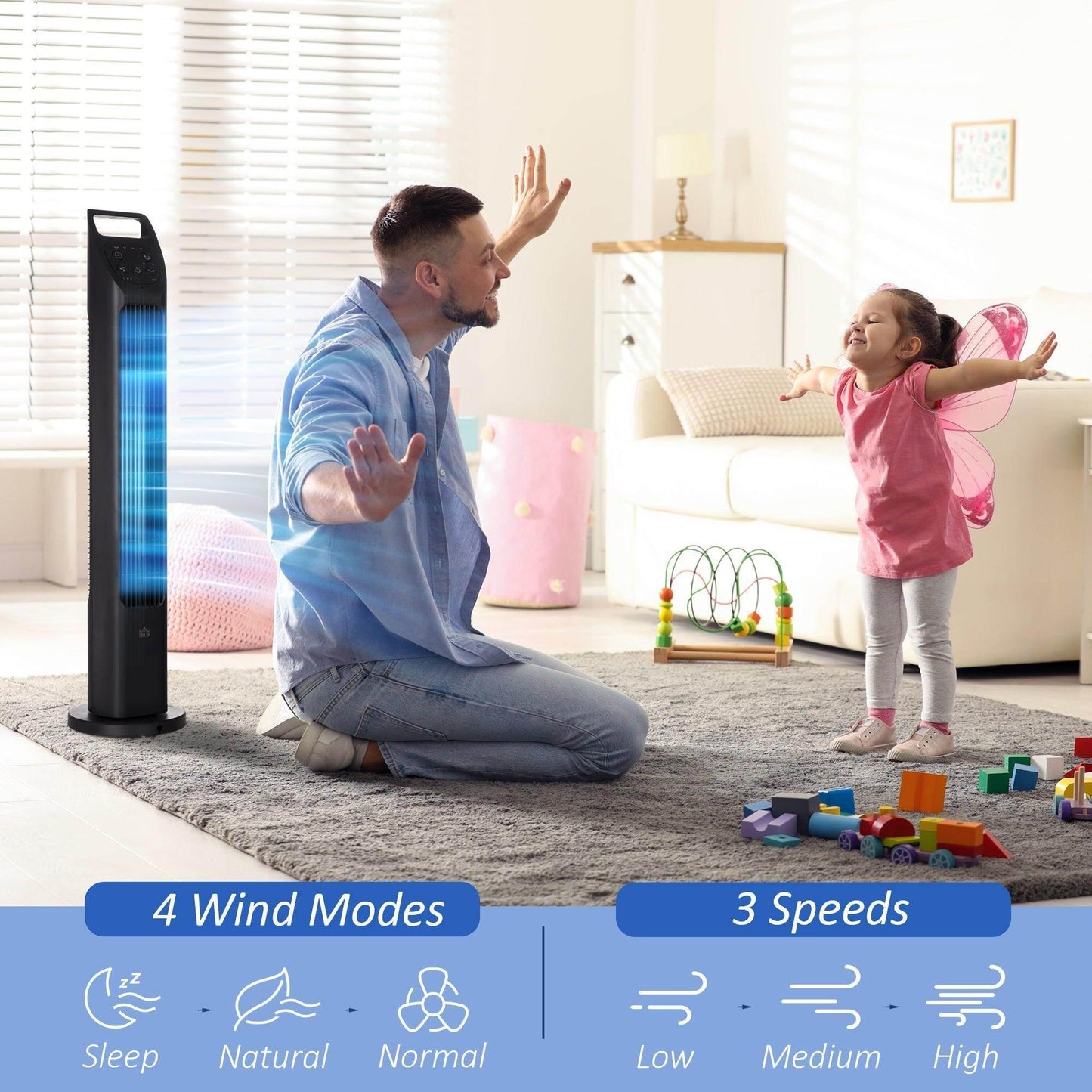 HOMCOM Compact Tower Fan with Remote Control - Efficient Cooling - ALL4U RETAILER LTD