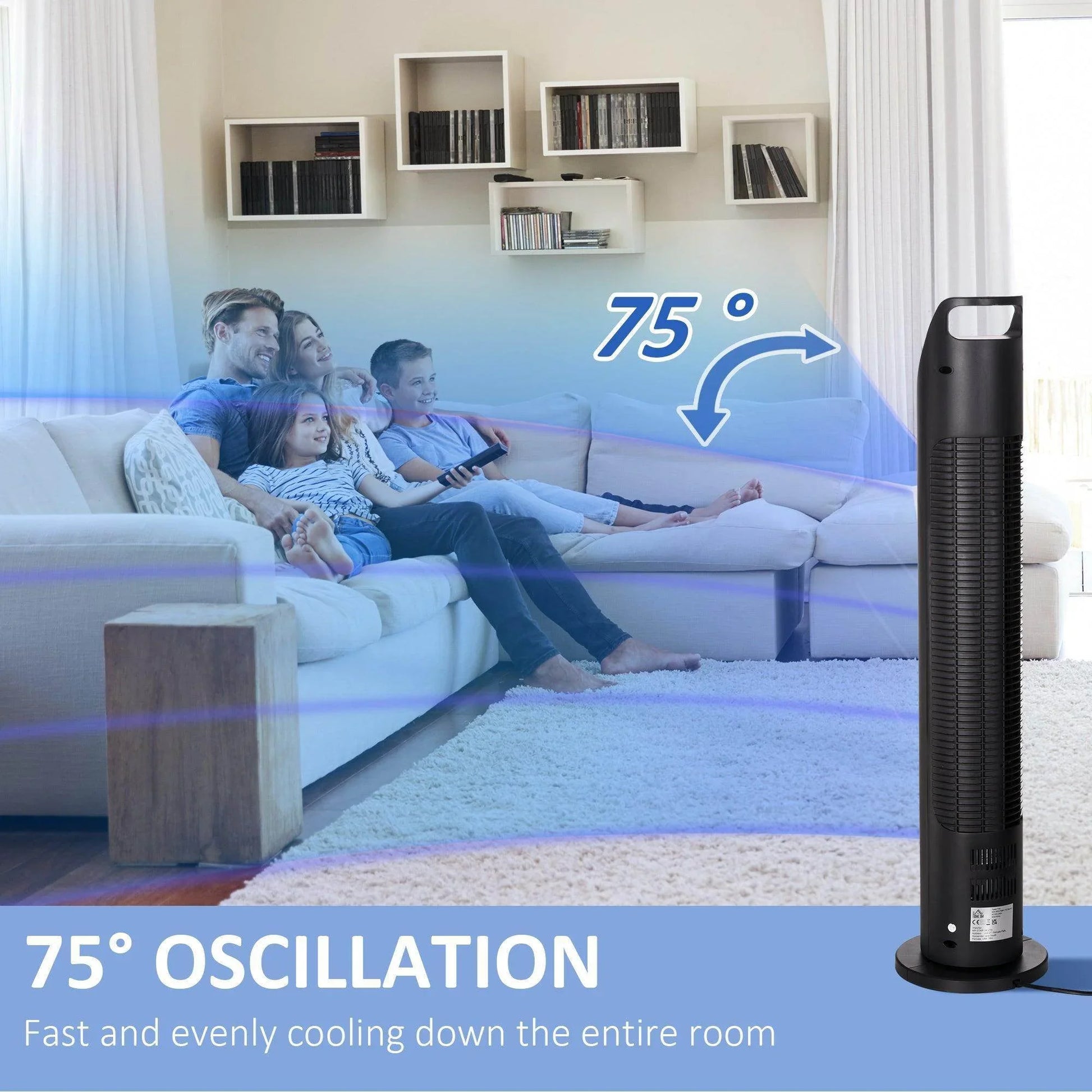 HOMCOM Compact Tower Fan with Remote Control - Efficient Cooling - ALL4U RETAILER LTD