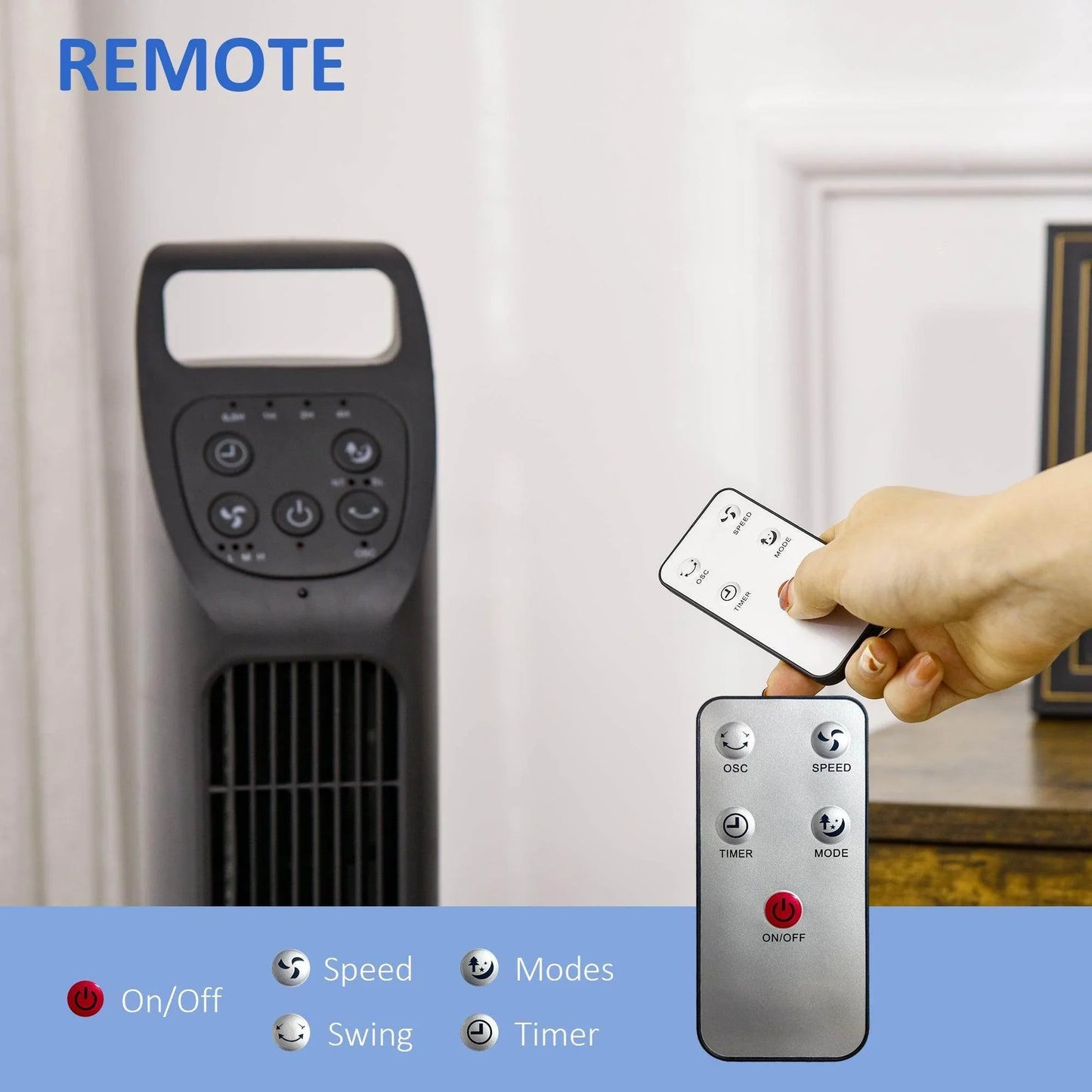 HOMCOM Compact Tower Fan with Remote Control - Efficient Cooling - ALL4U RETAILER LTD