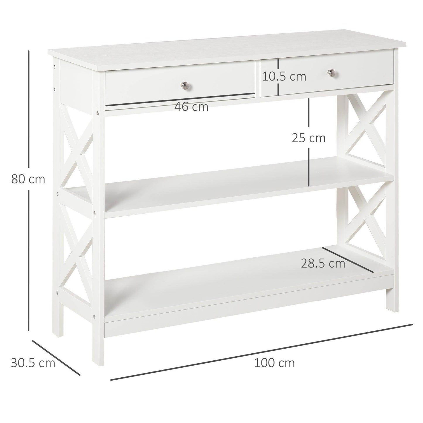 HOMCOM Console Table with Shelves and Drawers - White - ALL4U RETAILER LTD