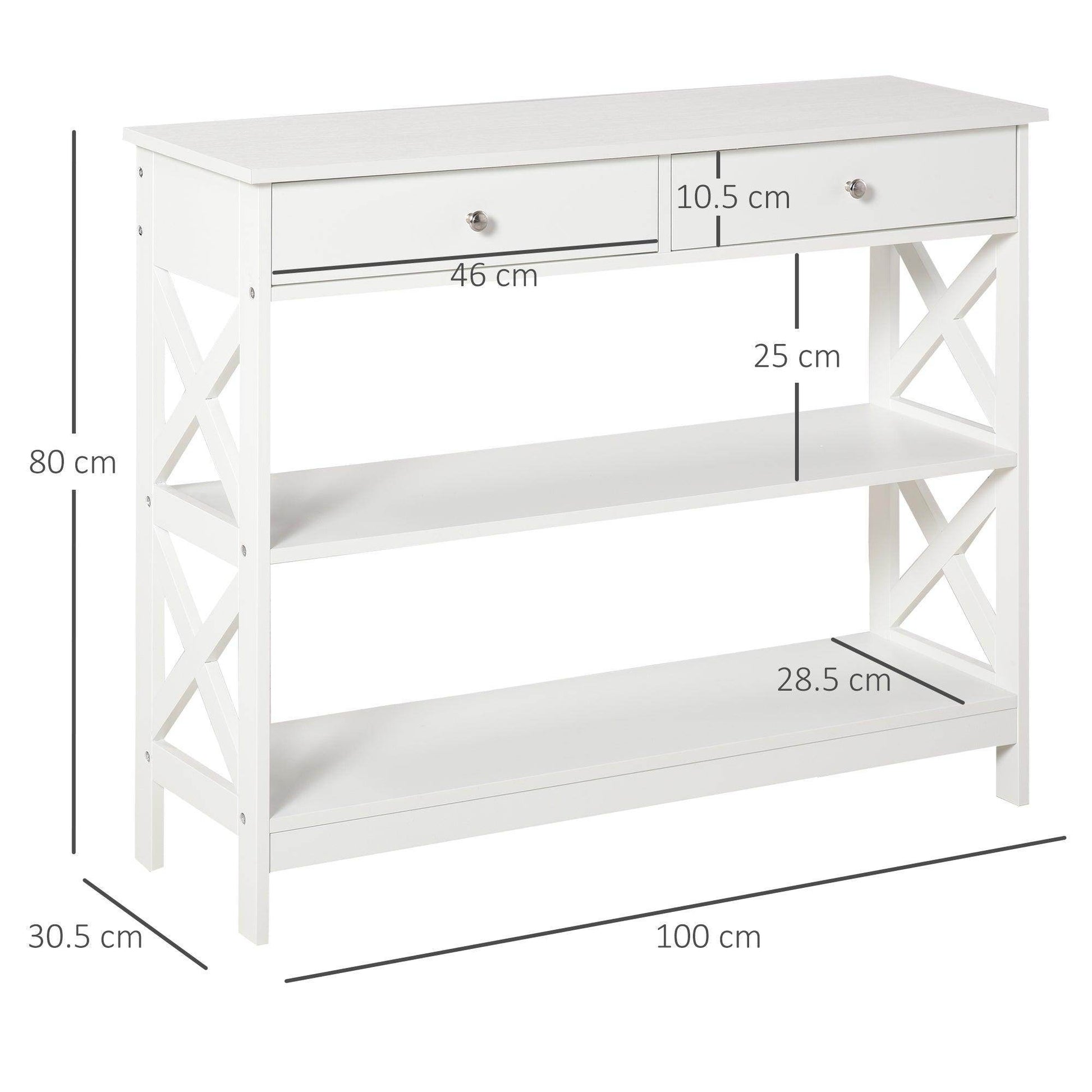 HOMCOM Console Table with Shelves and Drawers - White - ALL4U RETAILER LTD