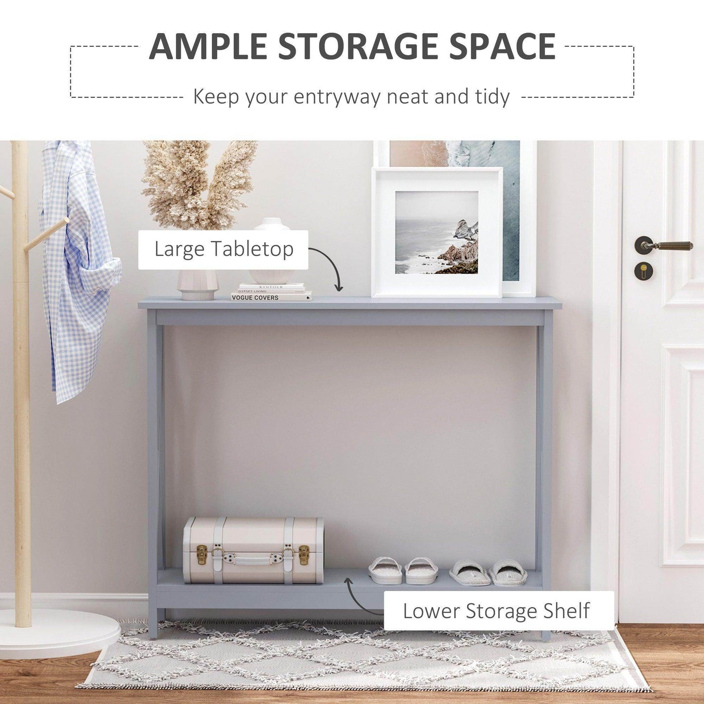 HOMCOM Console Table with Storage Shelf - Grey - ALL4U RETAILER LTD