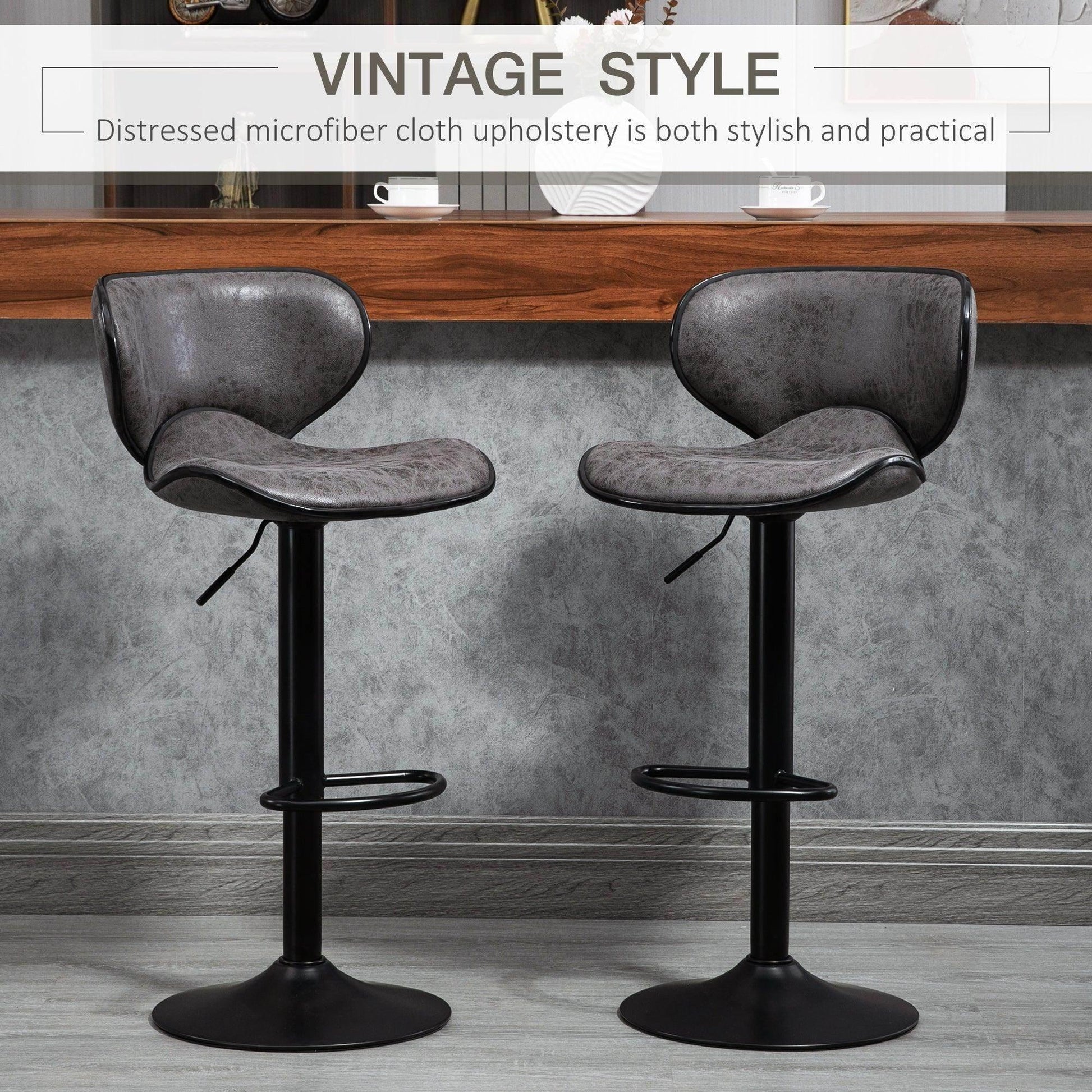 HOMCOM Dark Grey Swivel Bar Stool Set - ALL4U RETAILER LTD