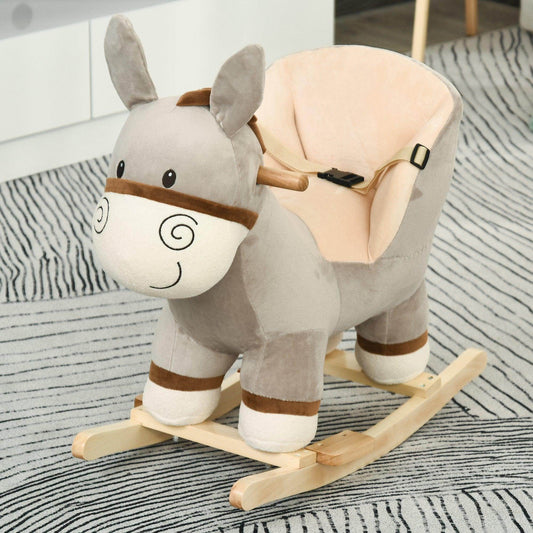 HOMCOM Donkey Plush Rocking Ride On - Grey - ALL4U RETAILER LTD