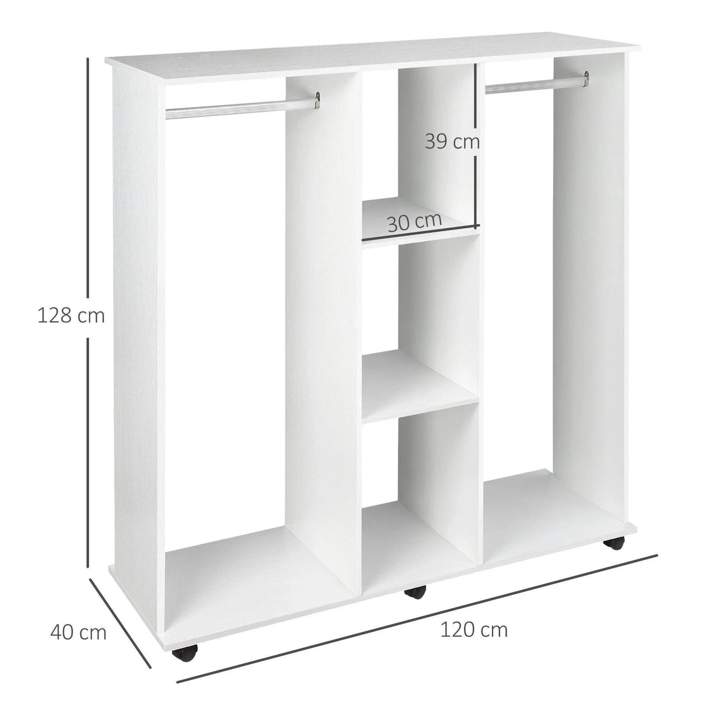 HOMCOM Double Open Wardrobe - White - ALL4U RETAILER LTD