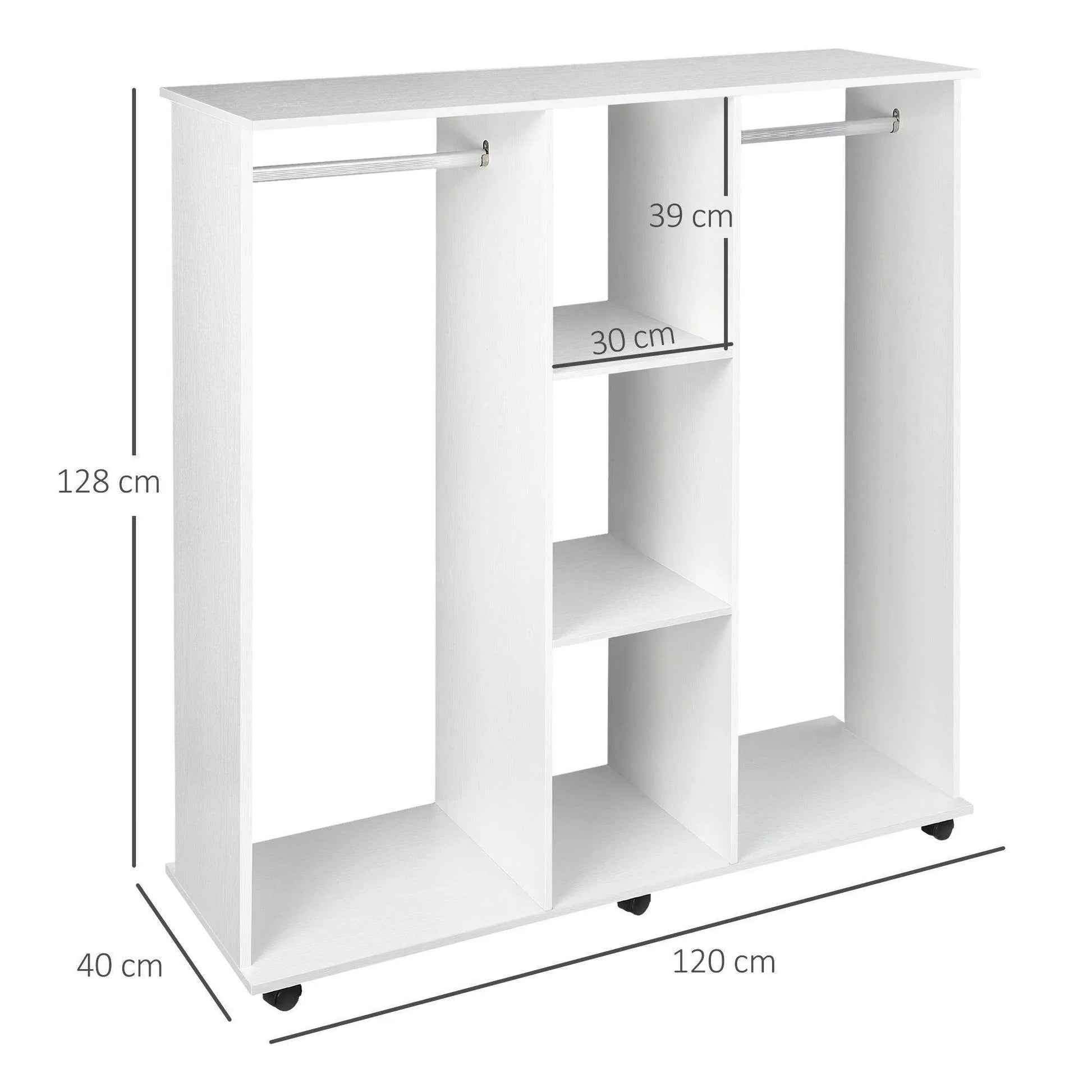 HOMCOM Double Open Wardrobe - White - ALL4U RETAILER LTD