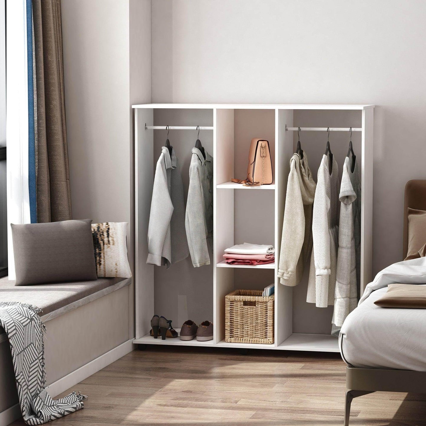 HOMCOM Double Open Wardrobe - White - ALL4U RETAILER LTD