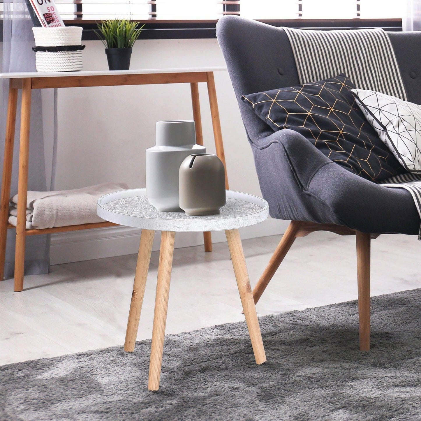 HOMCOM Elegant Flower Side Table - White - ALL4U RETAILER LTD