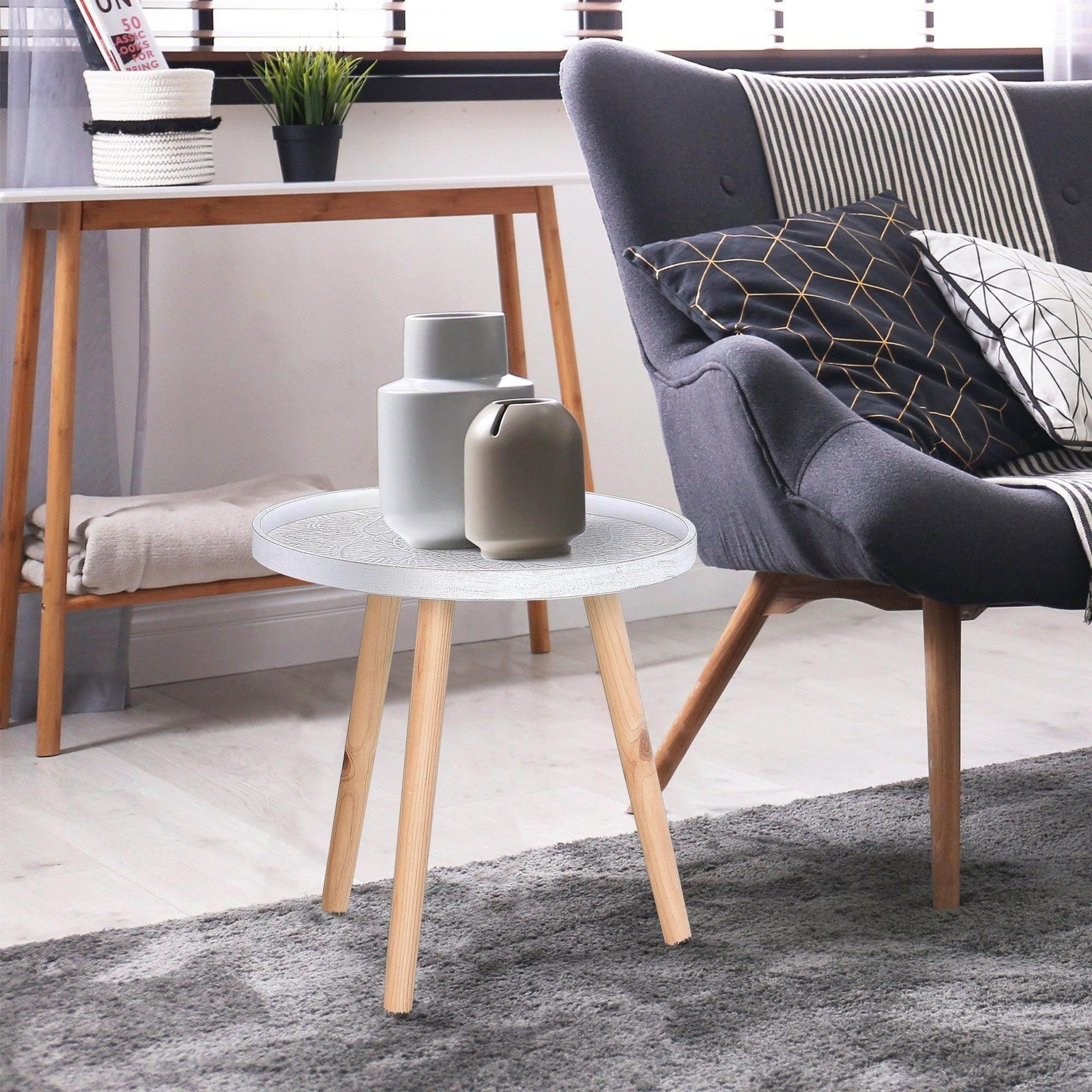 HOMCOM Elegant Flower Side Table - White - ALL4U RETAILER LTD