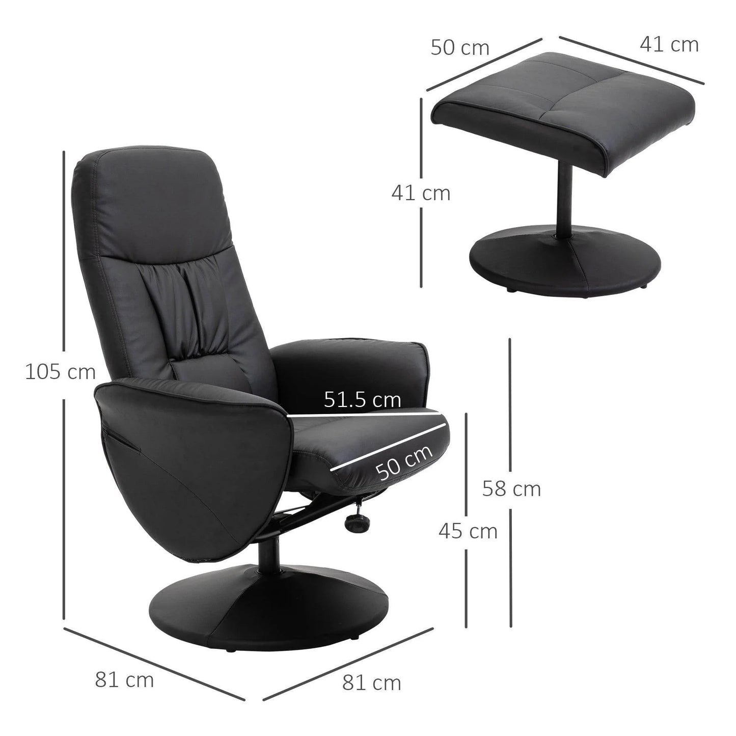 HOMCOM Executive Recliner Chair Set with Footstool - Black - ALL4U RETAILER LTD