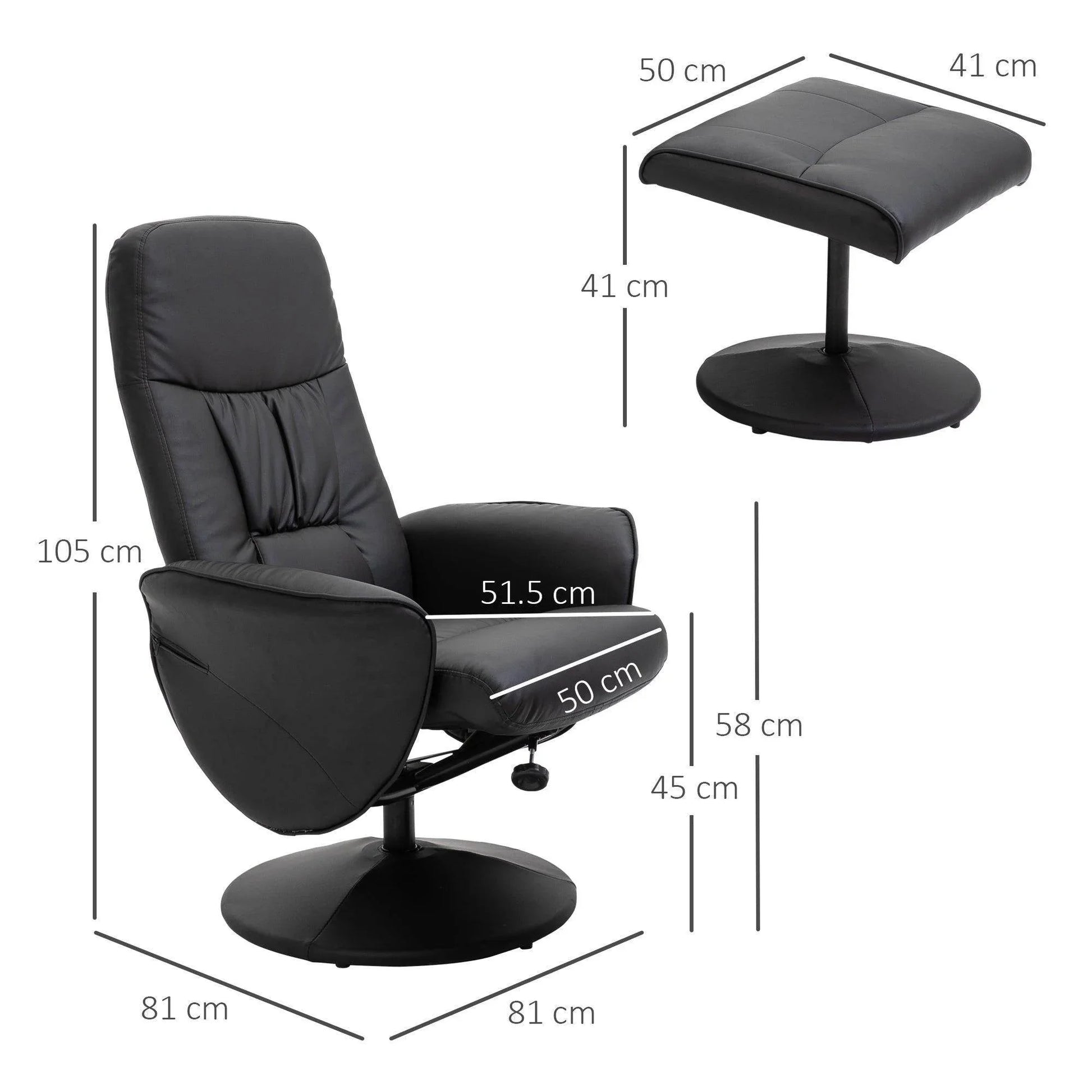 HOMCOM Executive Recliner Chair Set with Footstool - Black - ALL4U RETAILER LTD