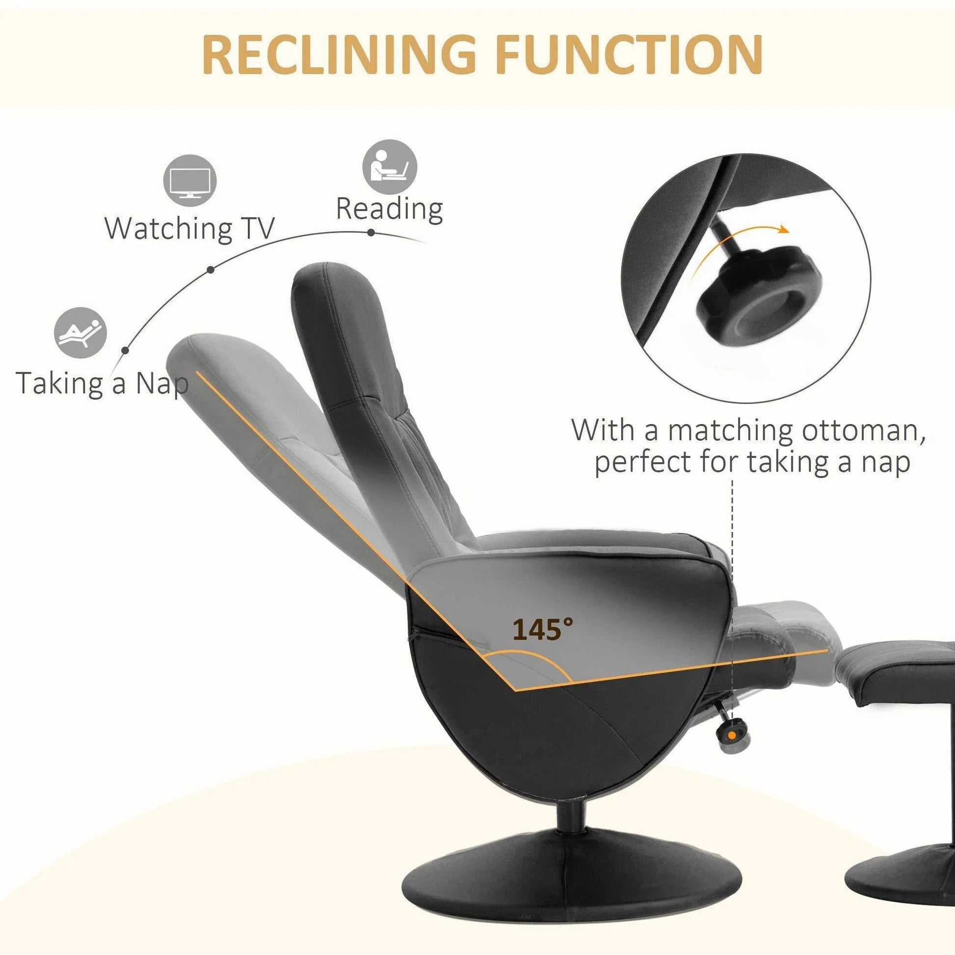 HOMCOM Executive Recliner Chair Set with Footstool - Black - ALL4U RETAILER LTD