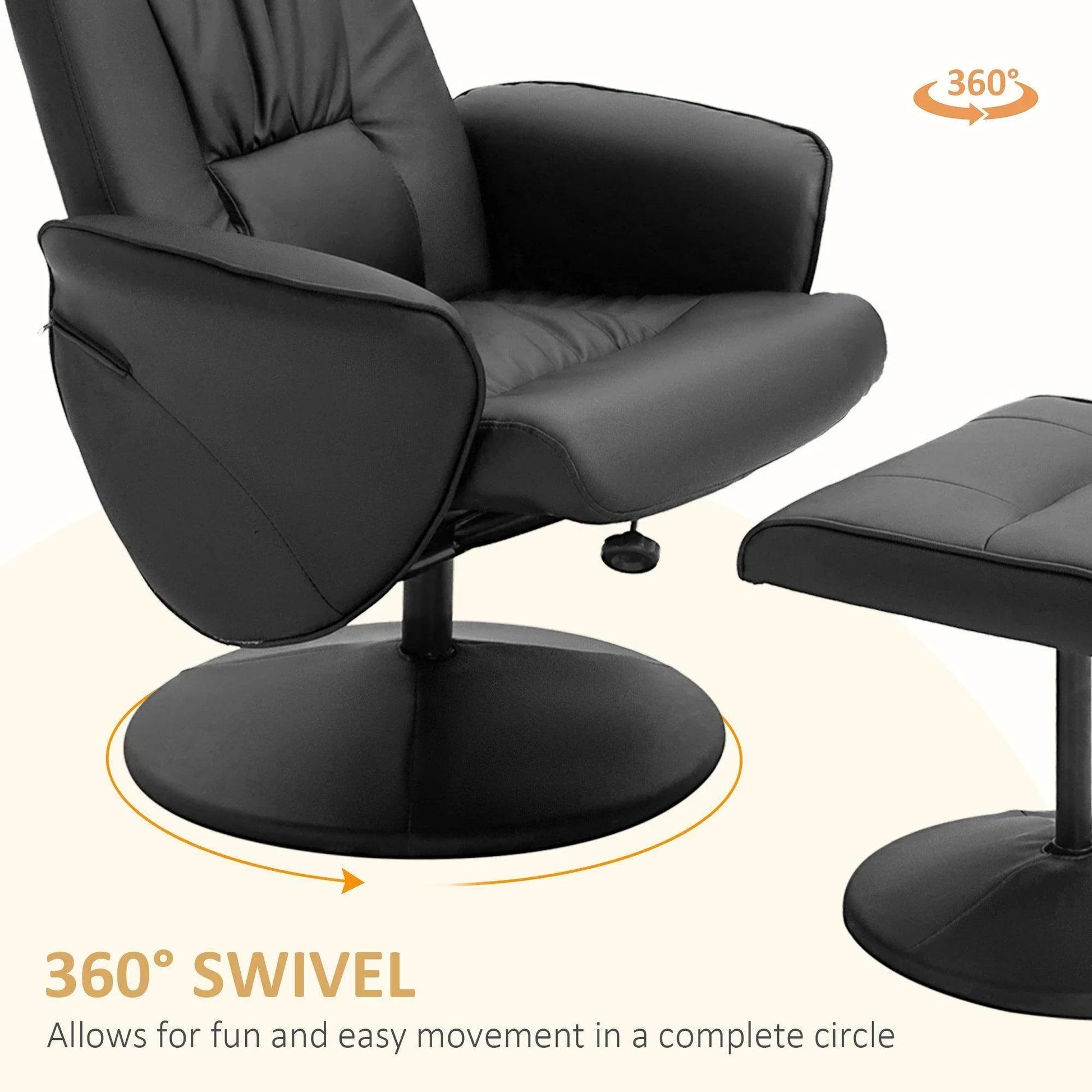 HOMCOM Executive Recliner Chair Set with Footstool - Black - ALL4U RETAILER LTD