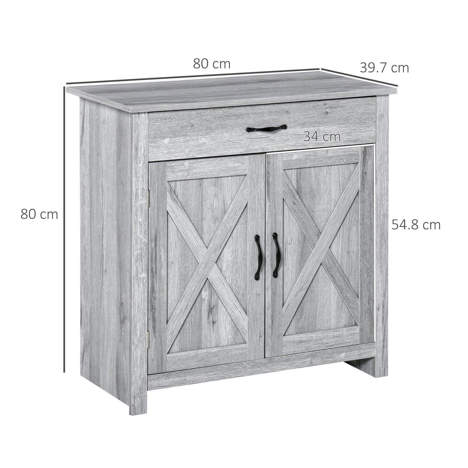 HOMCOM Farmhouse Grey Grain Barn Door Sideboard - ALL4U RETAILER LTD