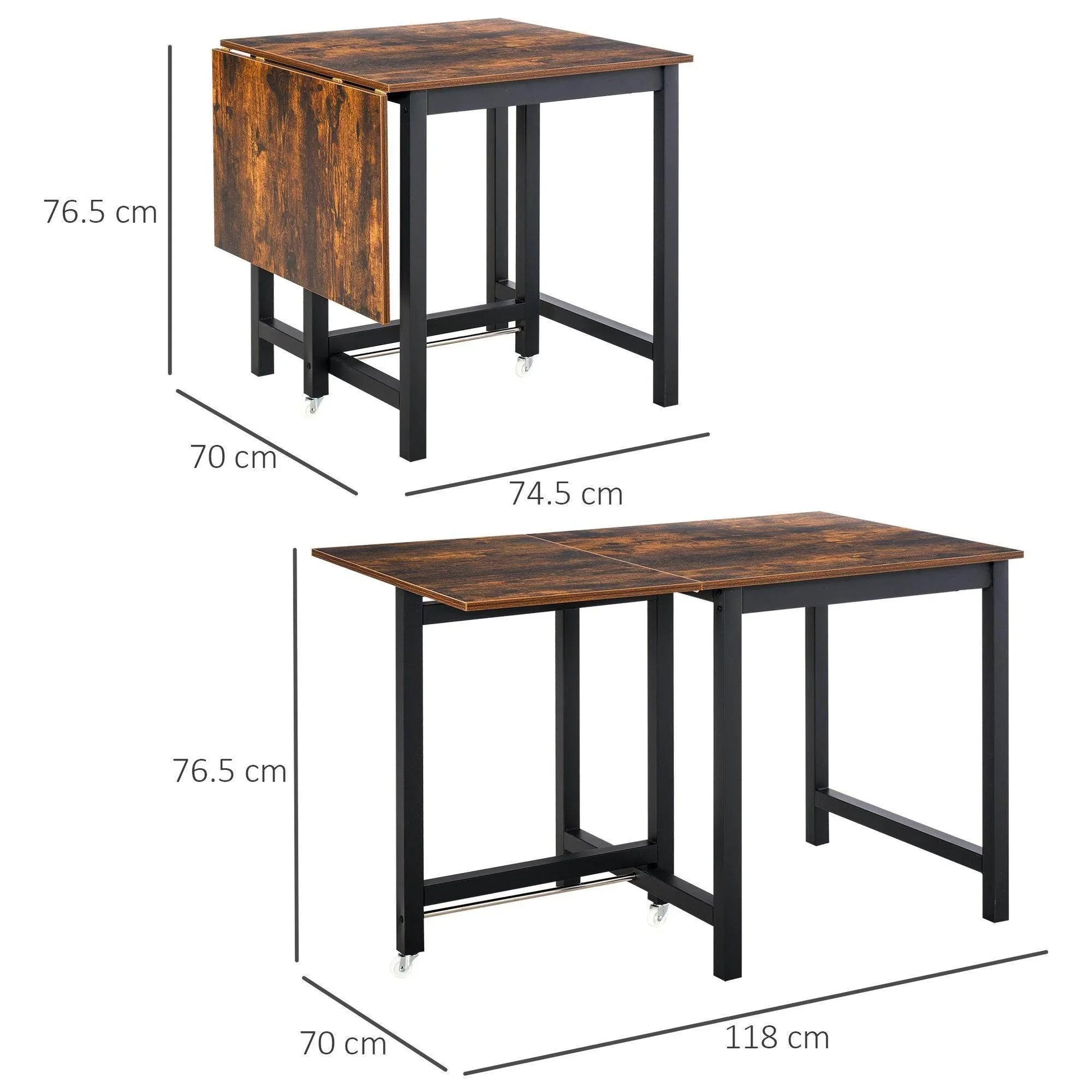 HOMCOM Foldable Dining Table - Rustic Brown - ALL4U RETAILER LTD