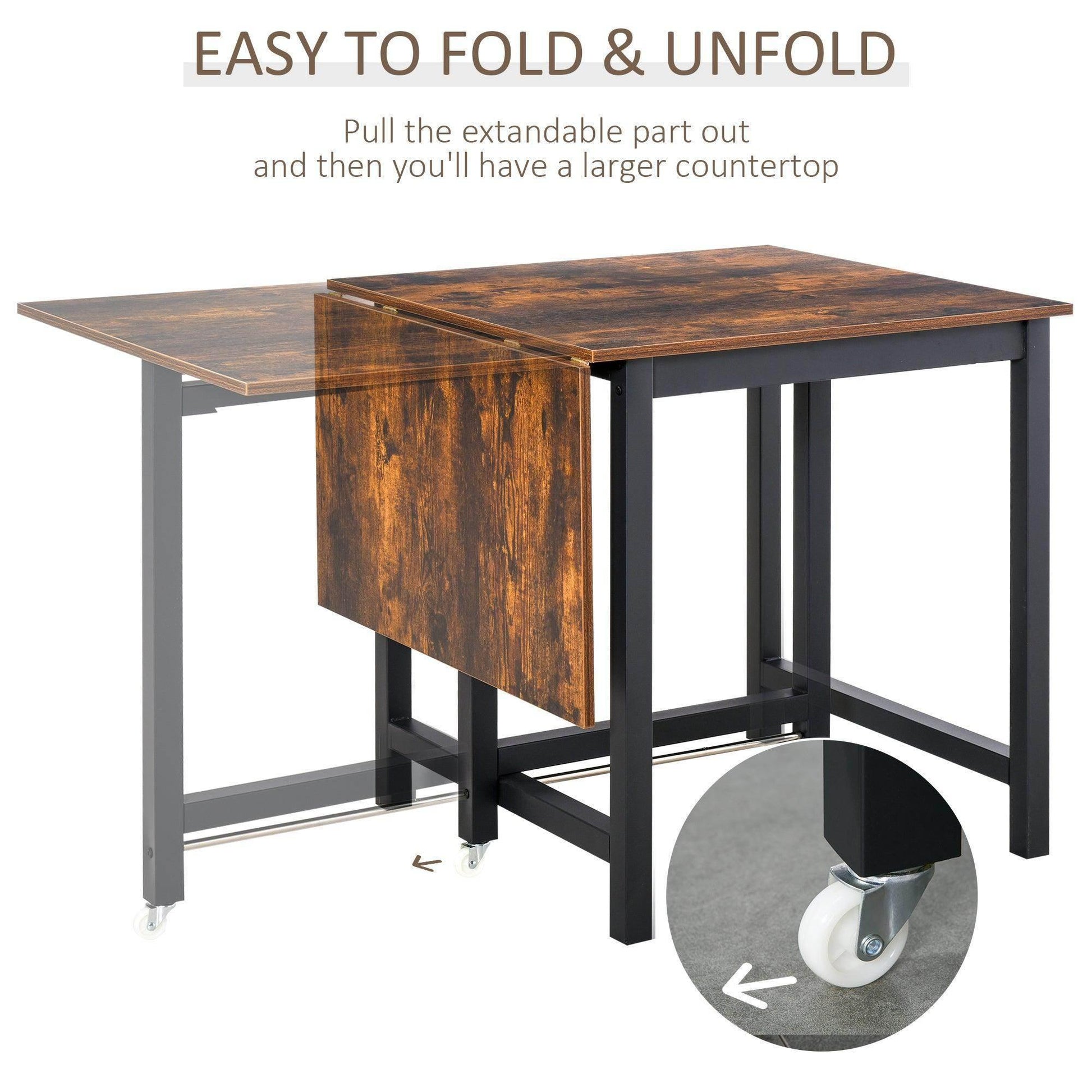 HOMCOM Foldable Dining Table - Rustic Brown - ALL4U RETAILER LTD