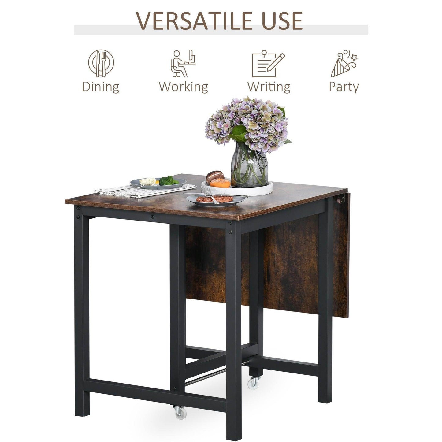 HOMCOM Foldable Dining Table - Rustic Brown - ALL4U RETAILER LTD