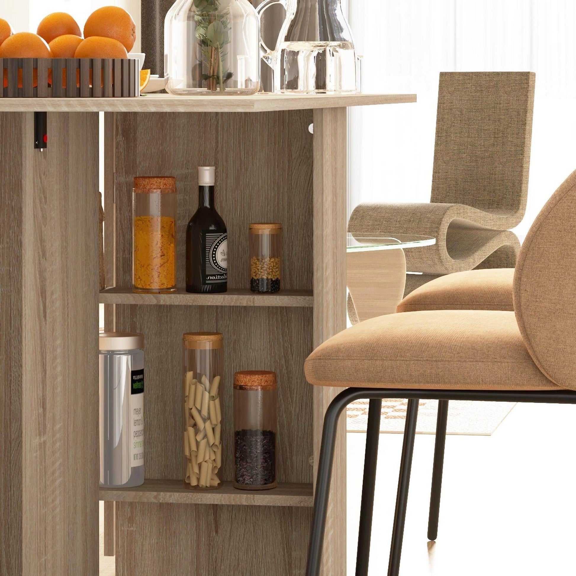 HOMCOM Folding Dining Table with Shelves and Casters - ALL4U RETAILER LTD