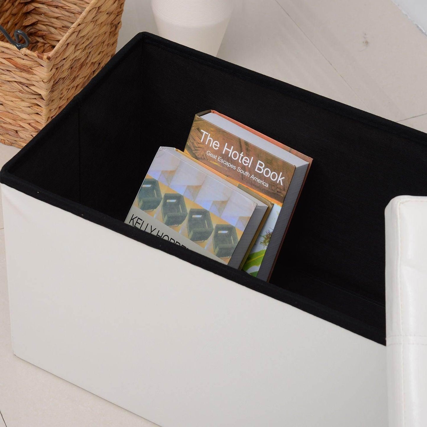 HOMCOM Folding Ottoman Bench - Cream White - ALL4U RETAILER LTD