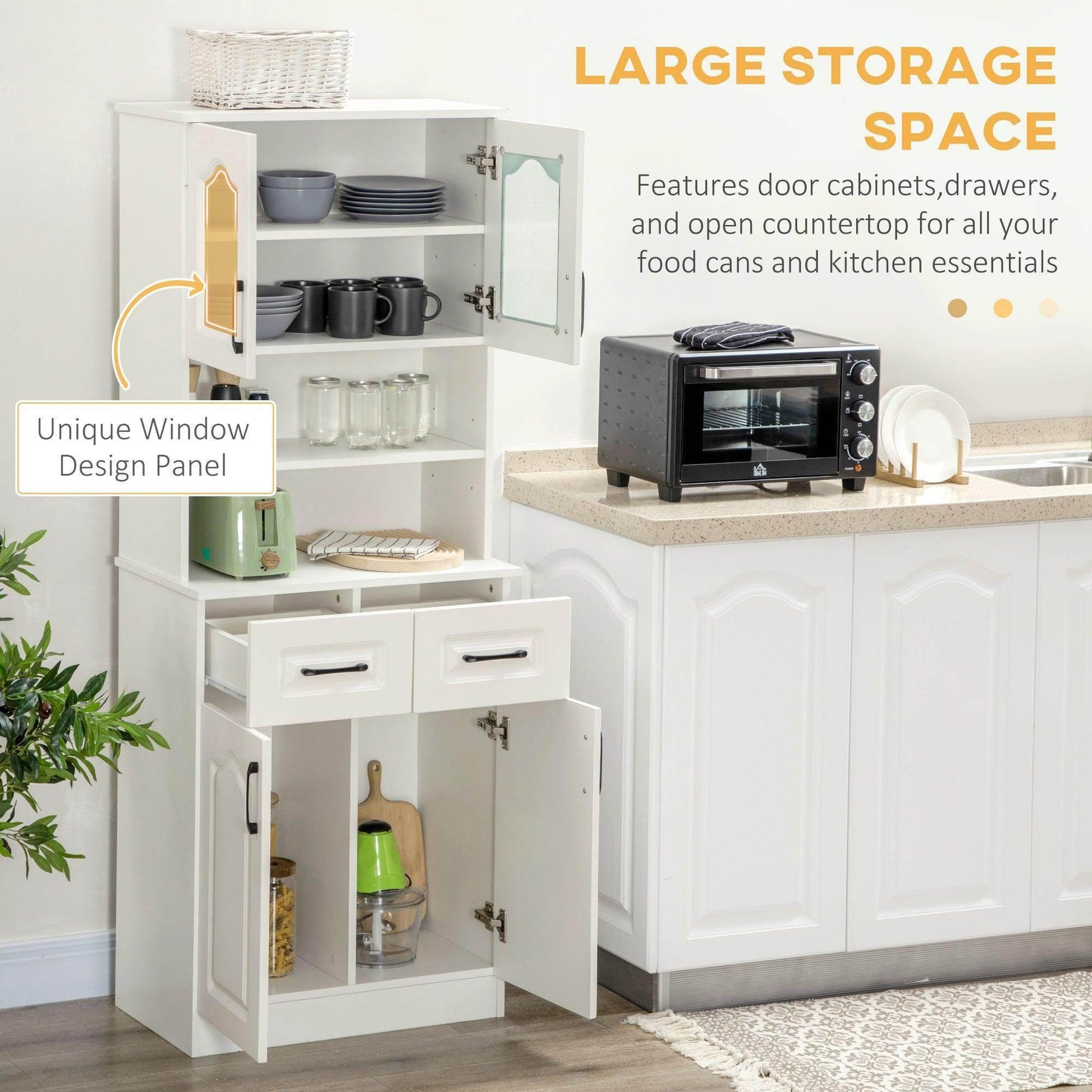 HOMCOM Freestanding Kitchen Cupboard with 2 Shelves and Drawers - ALL4U RETAILER LTD
