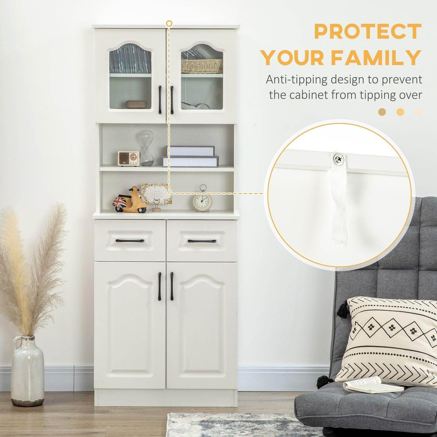 HOMCOM Freestanding Kitchen Cupboard with 2 Shelves and Drawers - ALL4U RETAILER LTD