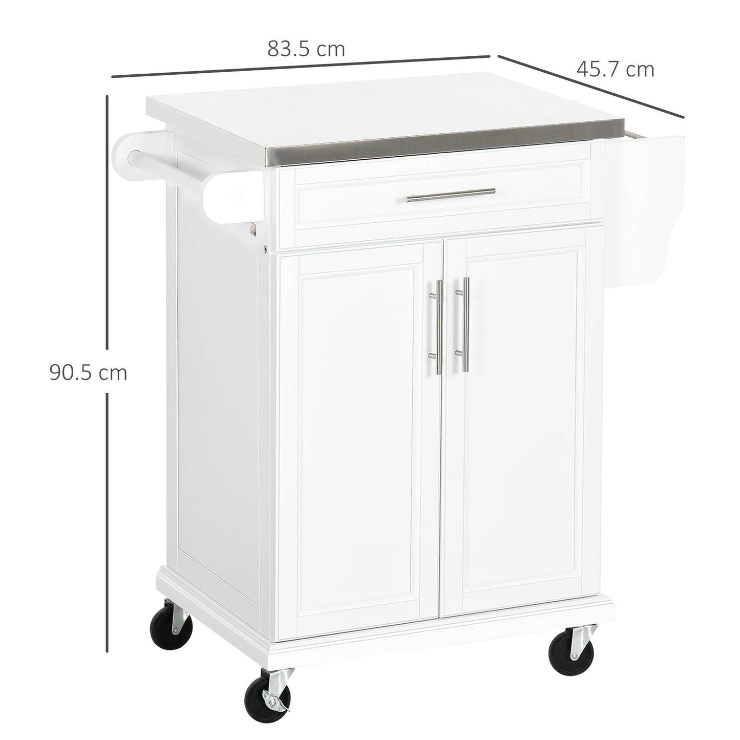 HOMCOM Freestanding Kitchen Island on Wheels with Stainless Steel Top - ALL4U RETAILER LTD