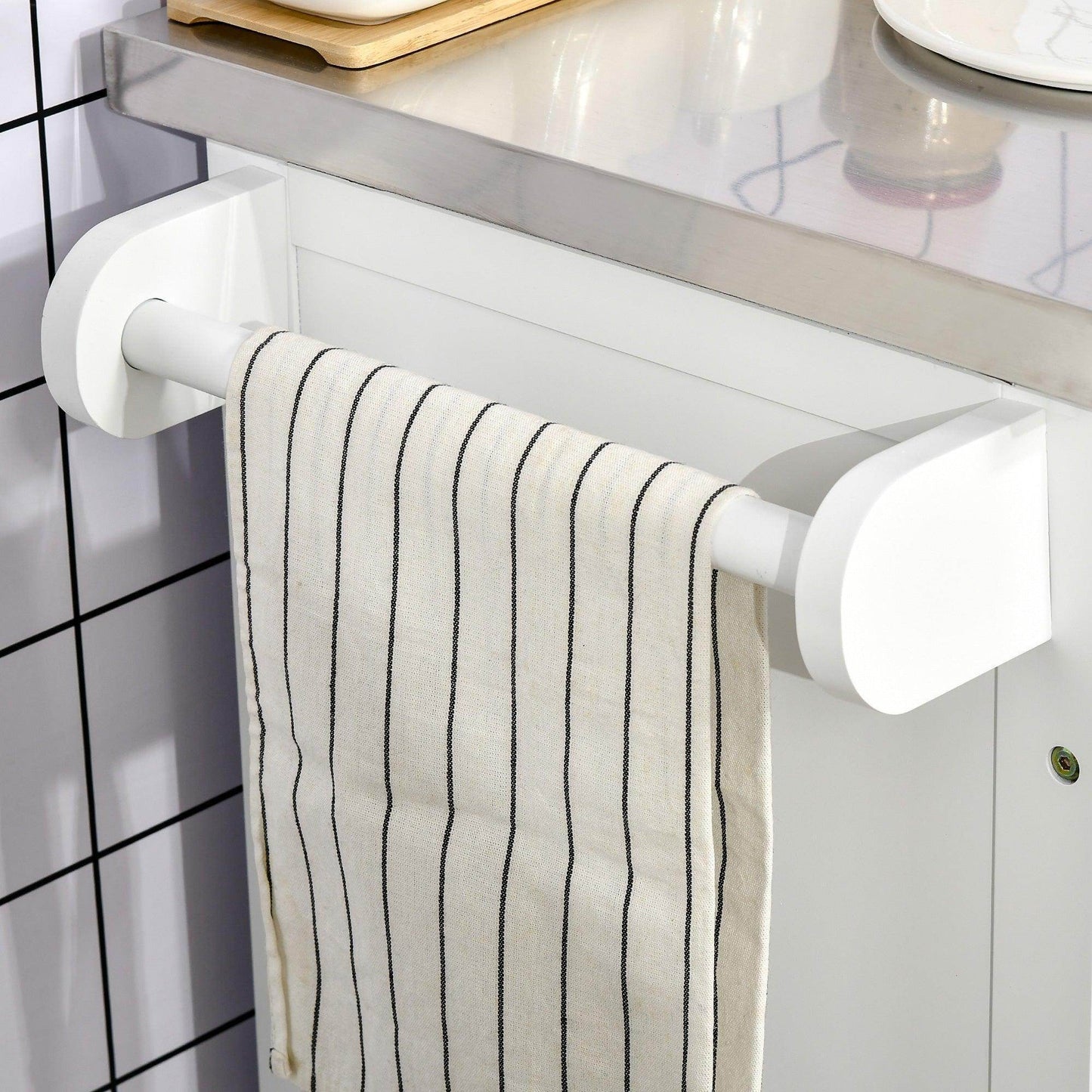 HOMCOM Freestanding Kitchen Island on Wheels with Stainless Steel Top - ALL4U RETAILER LTD