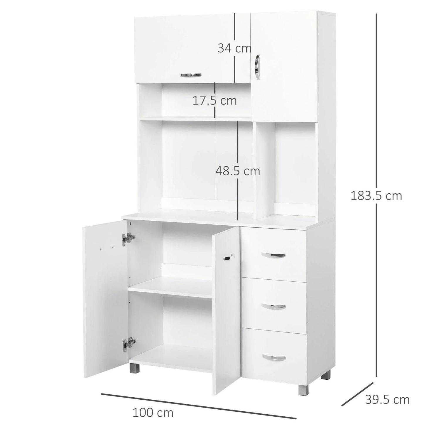 HOMCOM Freestanding Kitchen Storage Unit with Cupboard - White - ALL4U RETAILER LTD