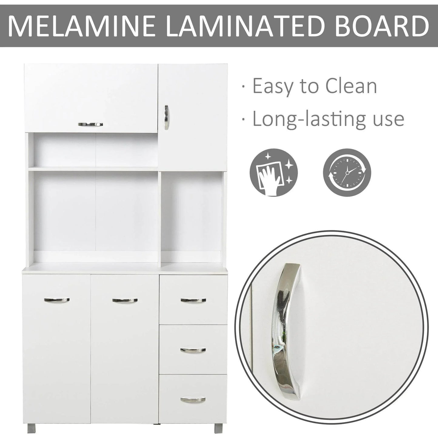 HOMCOM Freestanding Kitchen Storage Unit with Cupboard - White - ALL4U RETAILER LTD