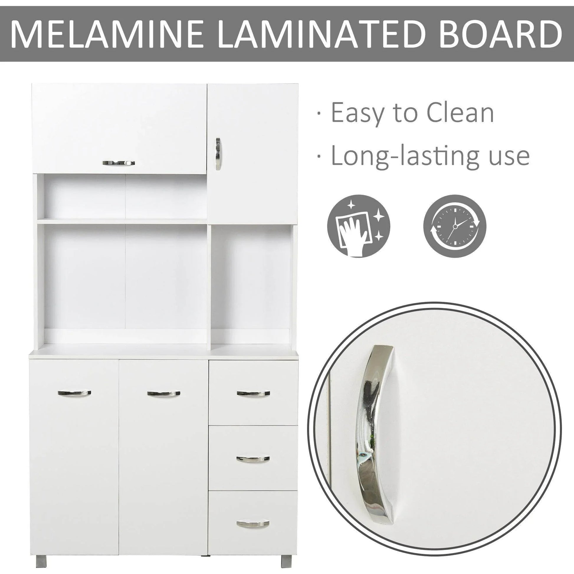 HOMCOM Freestanding Kitchen Storage Unit with Cupboard - White - ALL4U RETAILER LTD