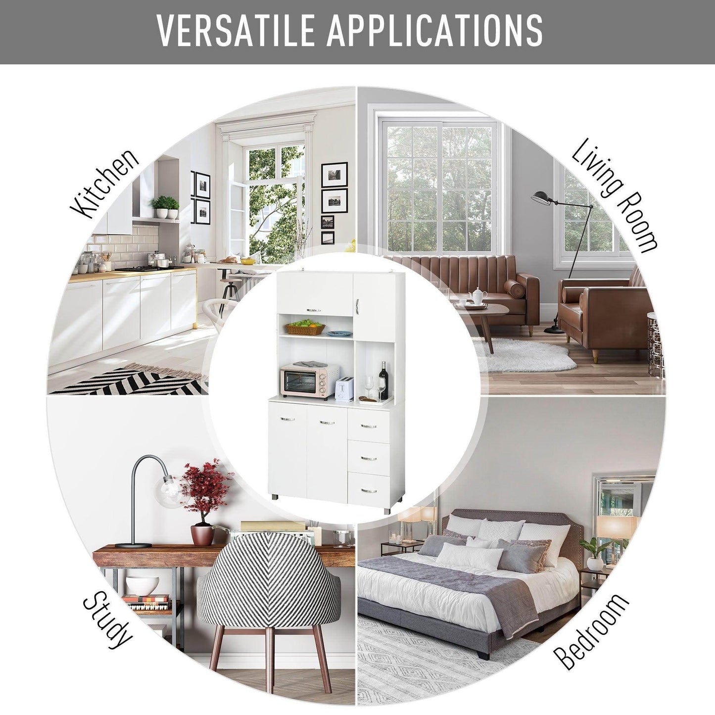 HOMCOM Freestanding Kitchen Storage Unit with Cupboard - White - ALL4U RETAILER LTD