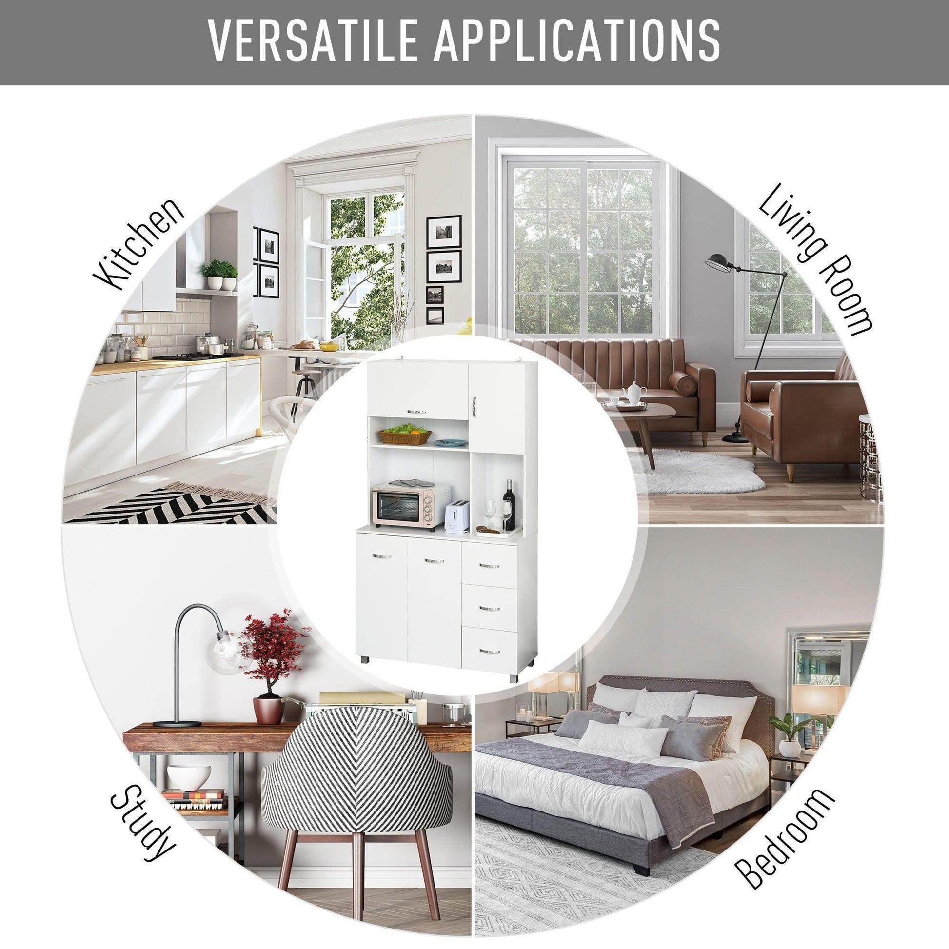 HOMCOM Freestanding Kitchen Storage Unit with Cupboard - White - ALL4U RETAILER LTD