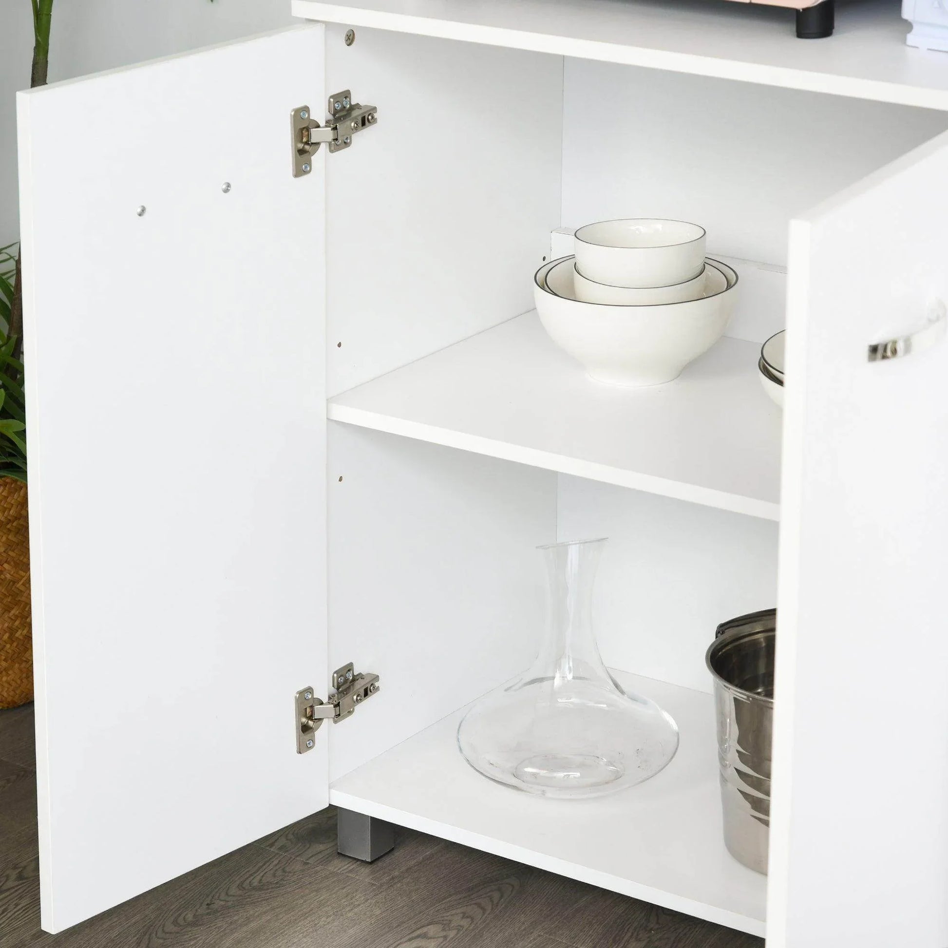HOMCOM Freestanding Kitchen Storage Unit with Cupboard - White - ALL4U RETAILER LTD