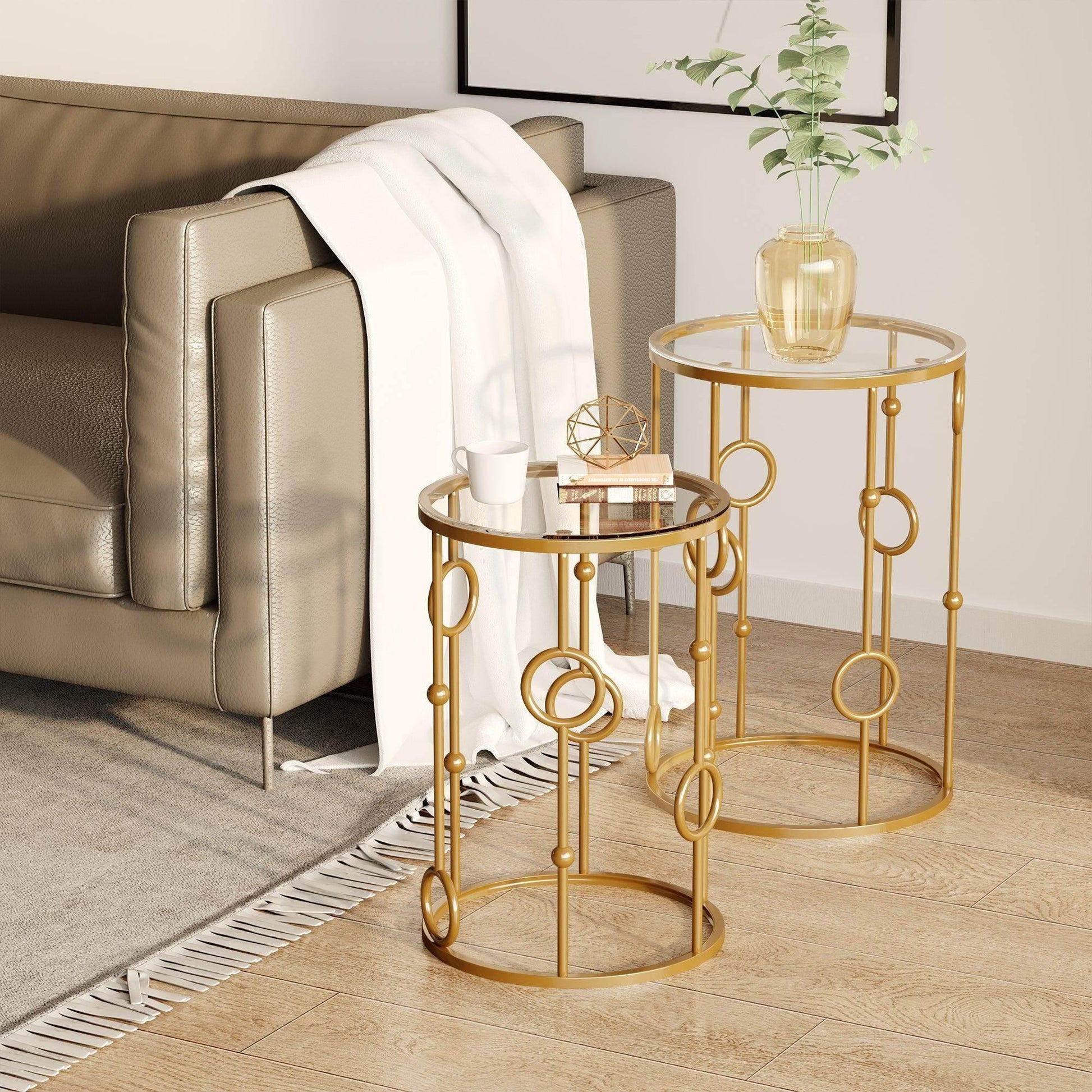 HOMCOM Gold Round Coffee Tables Set - Elegant and sleek - ALL4U RETAILER LTD
