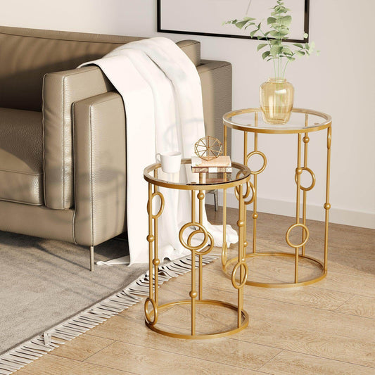 HOMCOM Gold Round Coffee Tables Set - Elegant and sleek - ALL4U RETAILER LTD