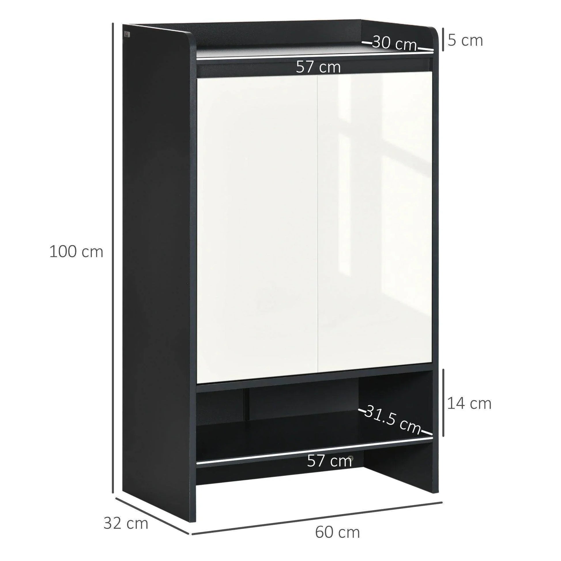 HOMCOM Gray Shoe Cabinet with Gloss White Doors and Shelves - ALL4U RETAILER LTD