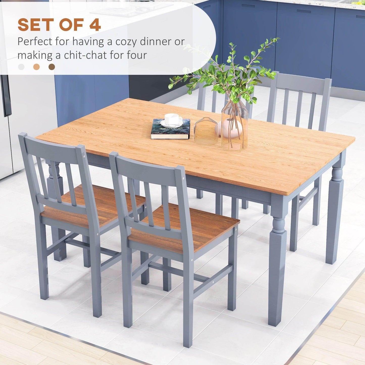 HOMCOM Grey Dining Chairs - Set of 4 - ALL4U RETAILER LTD