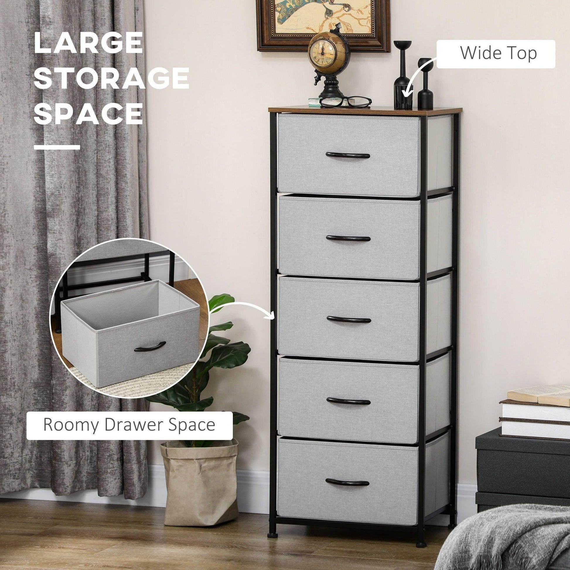 HOMCOM Grey Fabric Drawer Dresser - ALL4U RETAILER LTD