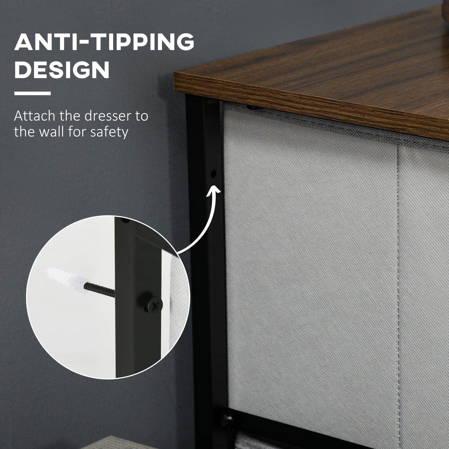 HOMCOM Grey Fabric Drawer Dresser - ALL4U RETAILER LTD