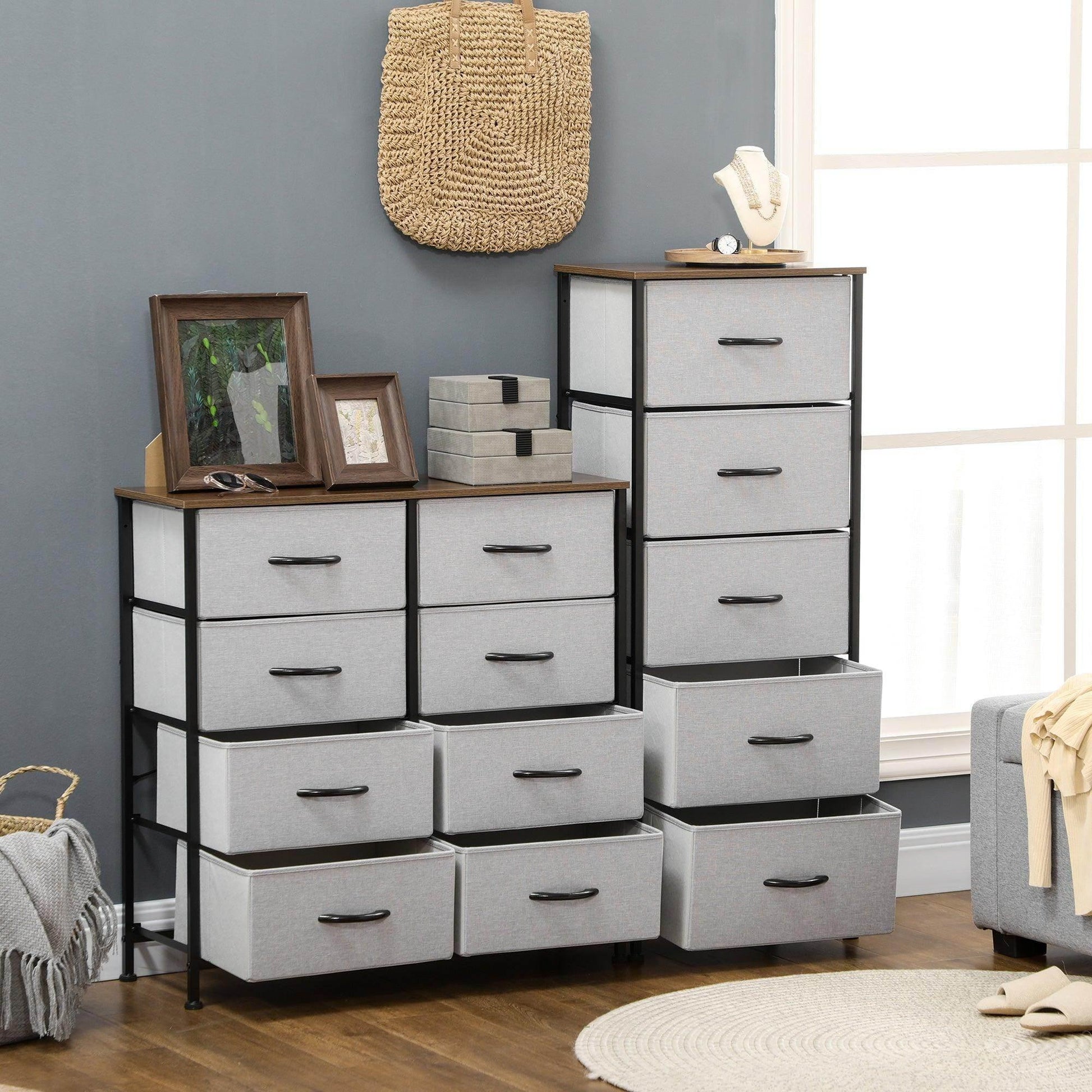 HOMCOM Grey Fabric Drawer Dresser - ALL4U RETAILER LTD