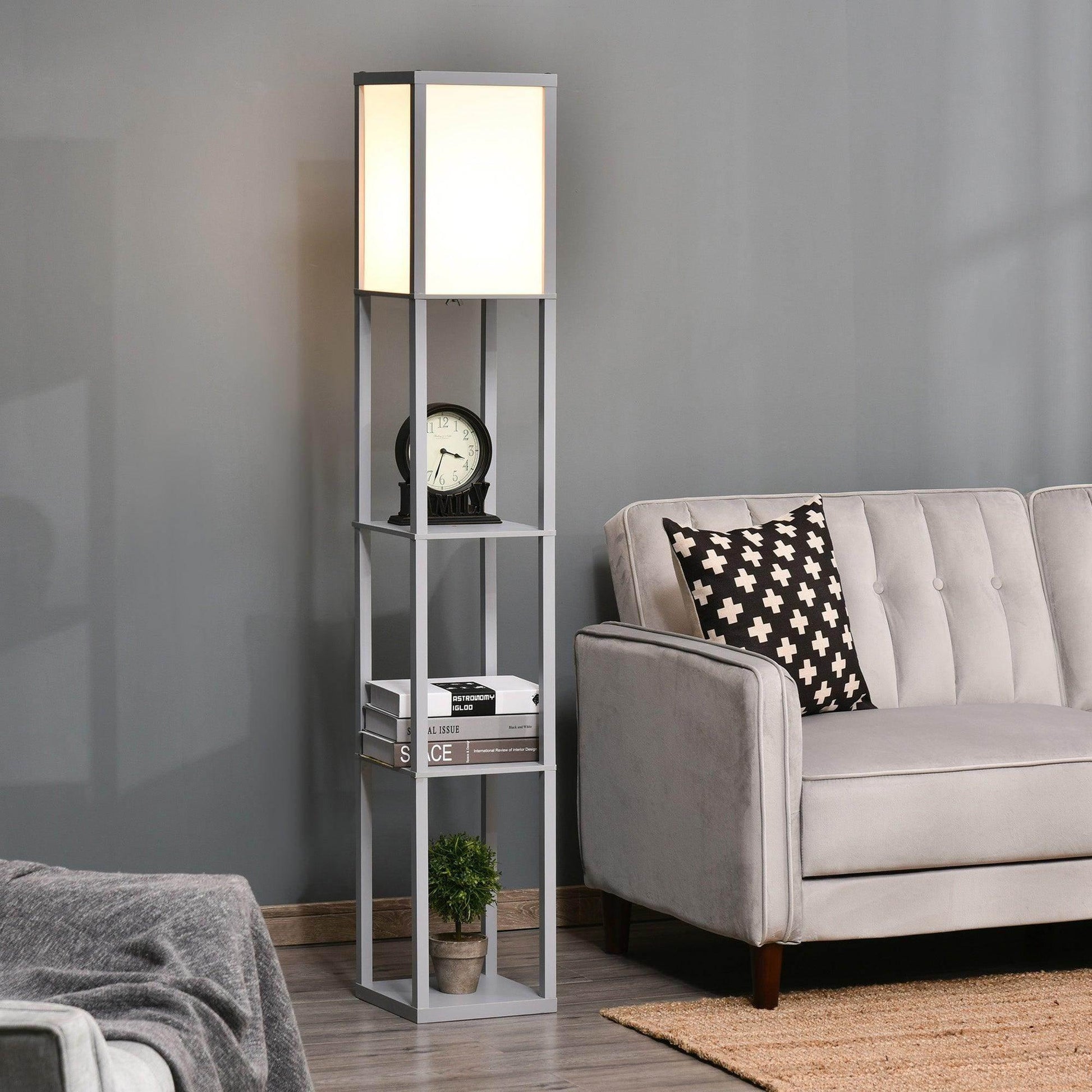 HOMCOM Grey Floor Lamp with Shelf - ALL4U RETAILER LTD