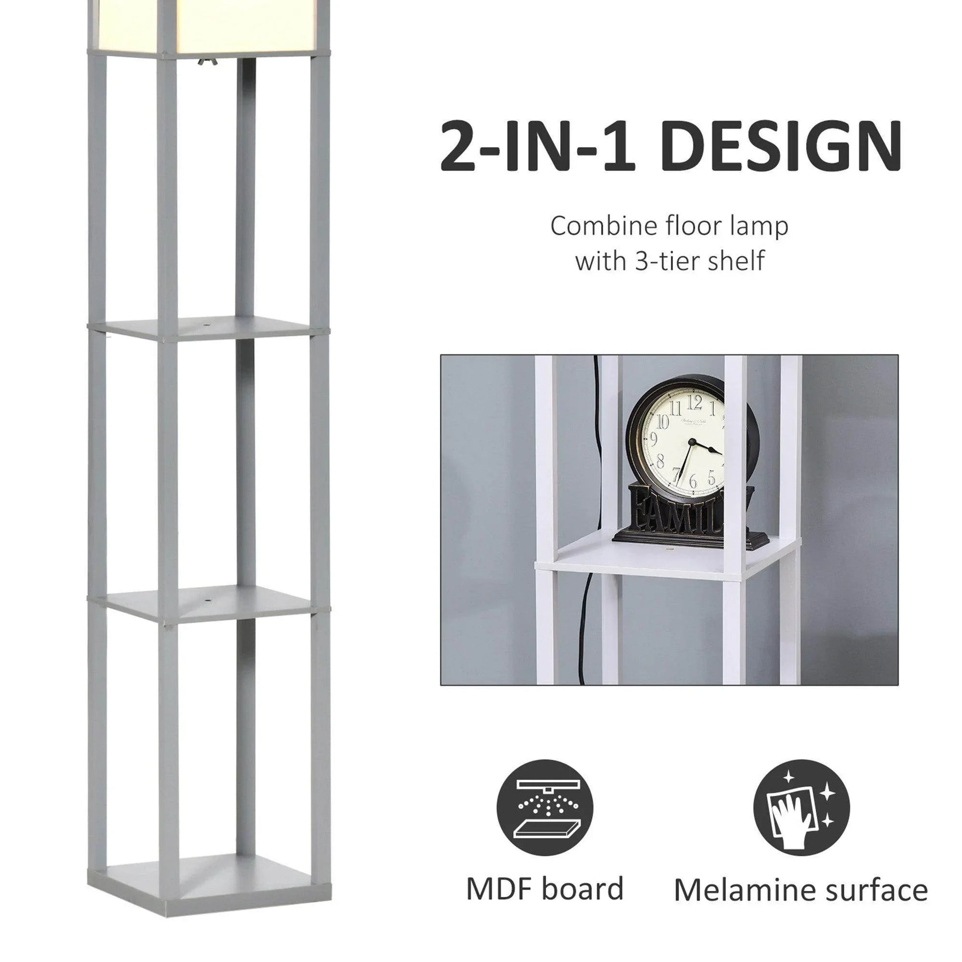 HOMCOM Grey Floor Lamp with Shelf - ALL4U RETAILER LTD