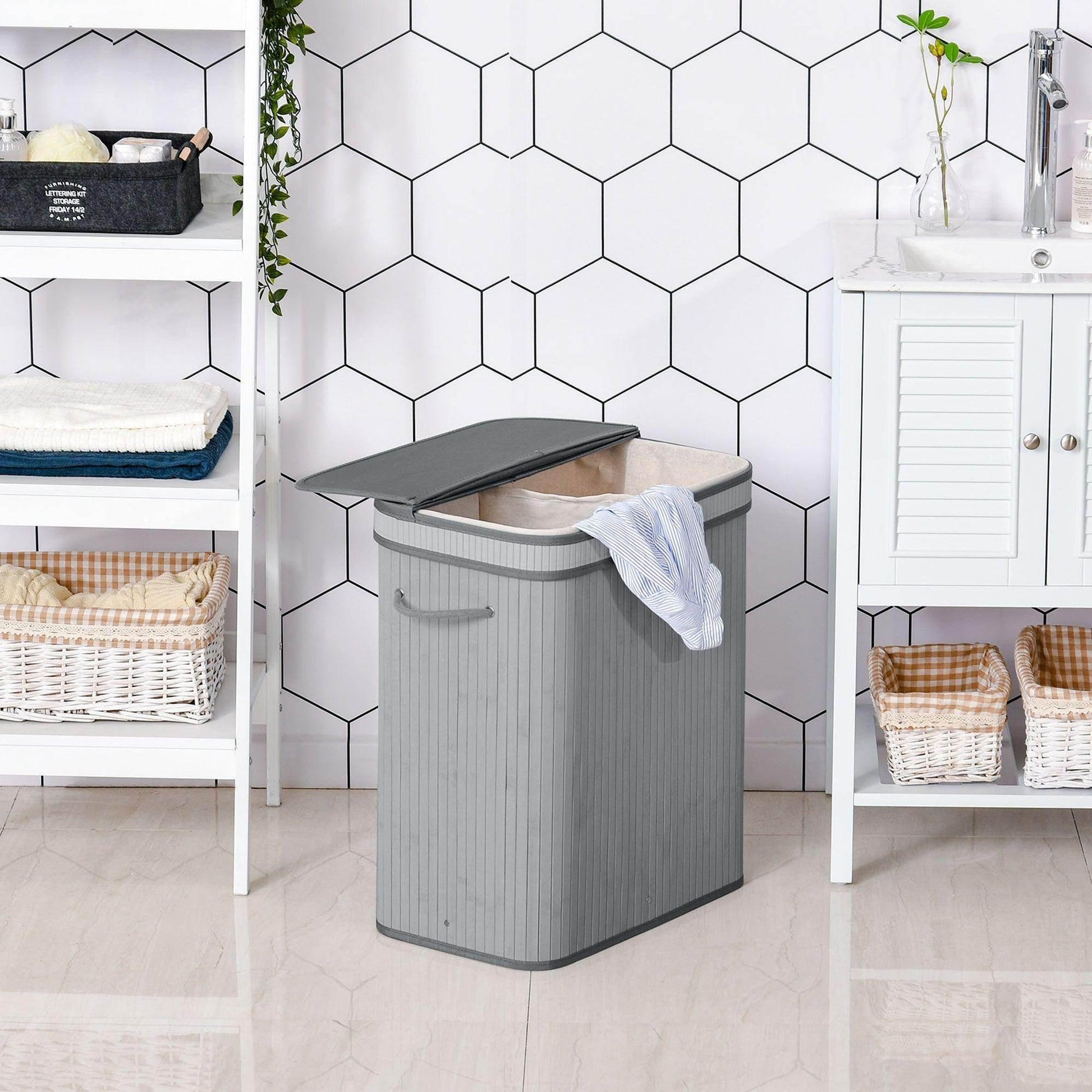 HOMCOM Grey Laundry Basket 100L - ALL4U RETAILER LTD