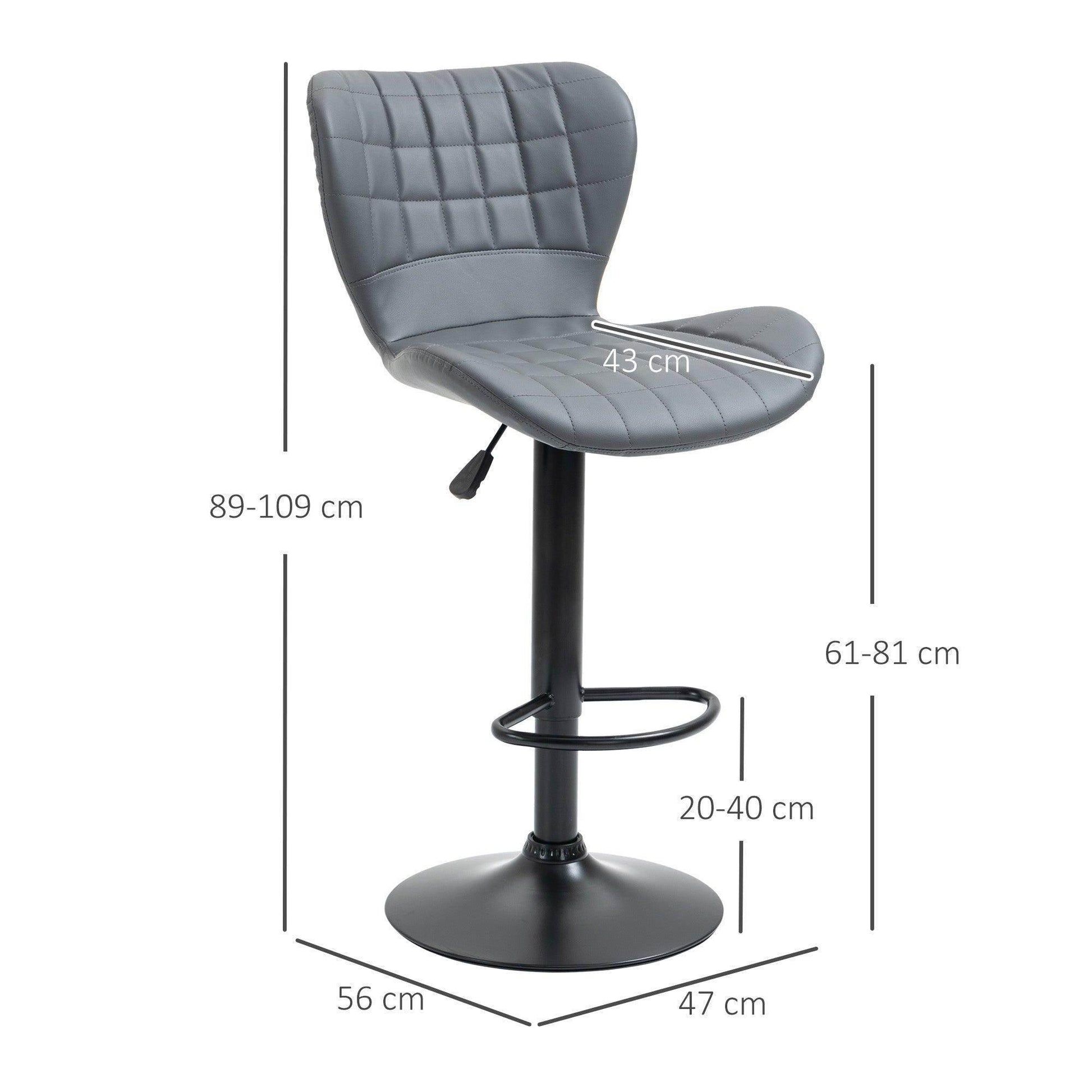 HOMCOM Grey PU Leather Bar Stools - ALL4U RETAILER LTD