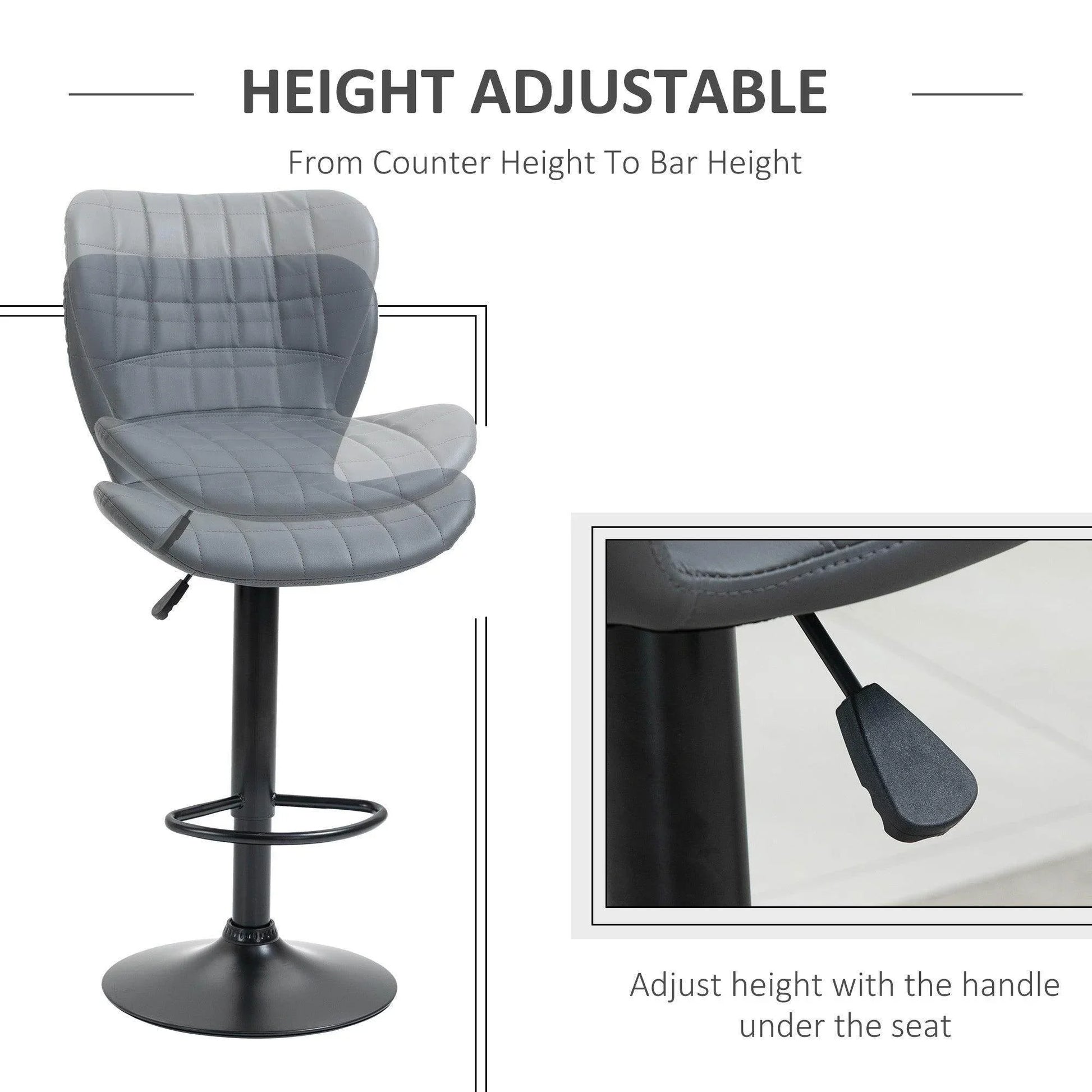 HOMCOM Grey PU Leather Bar Stools - ALL4U RETAILER LTD